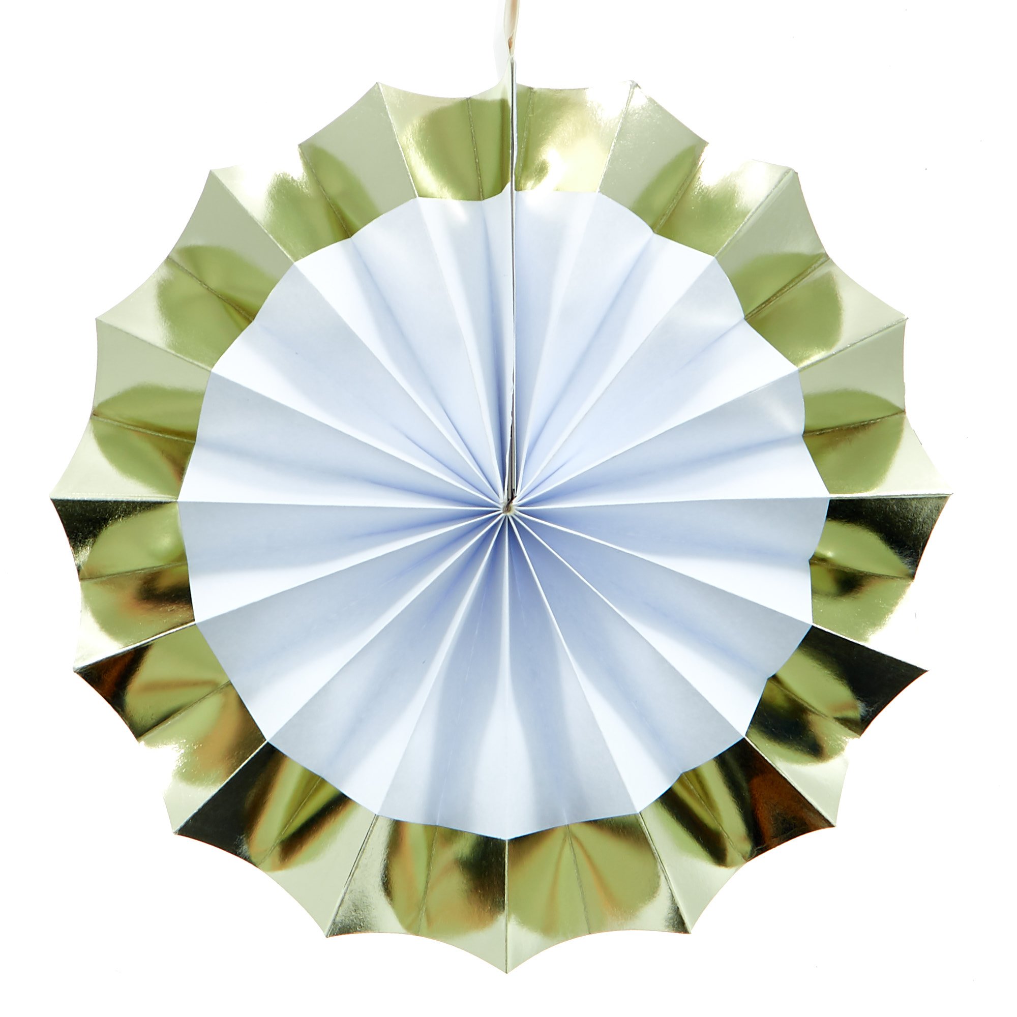 White & Gold Paper Fan Decorations - Pack Of 3