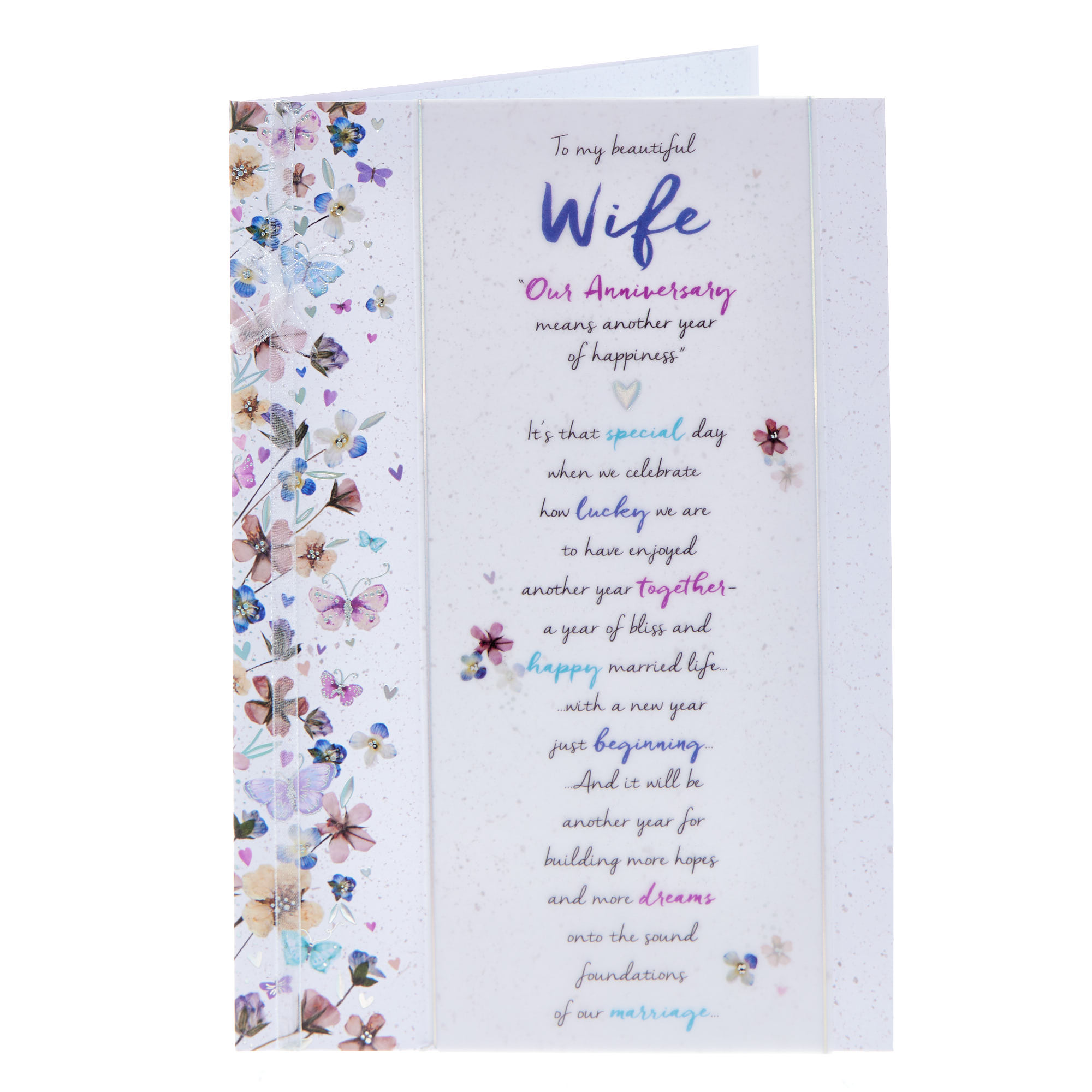 Wife Butterfly Border Wedding Anniversary Card