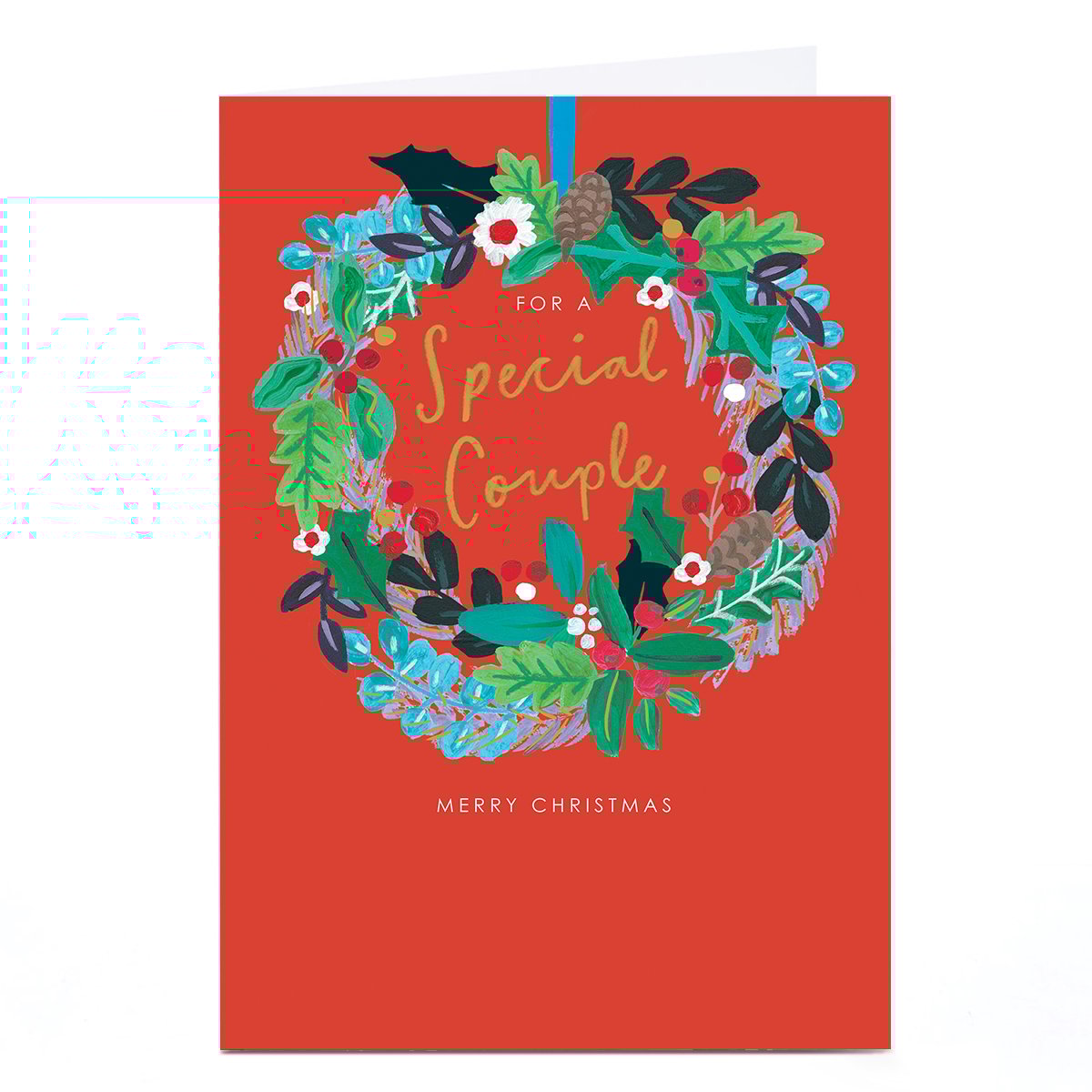Personalised Christmas Card - Red with Christmas Wreath, Special Couple