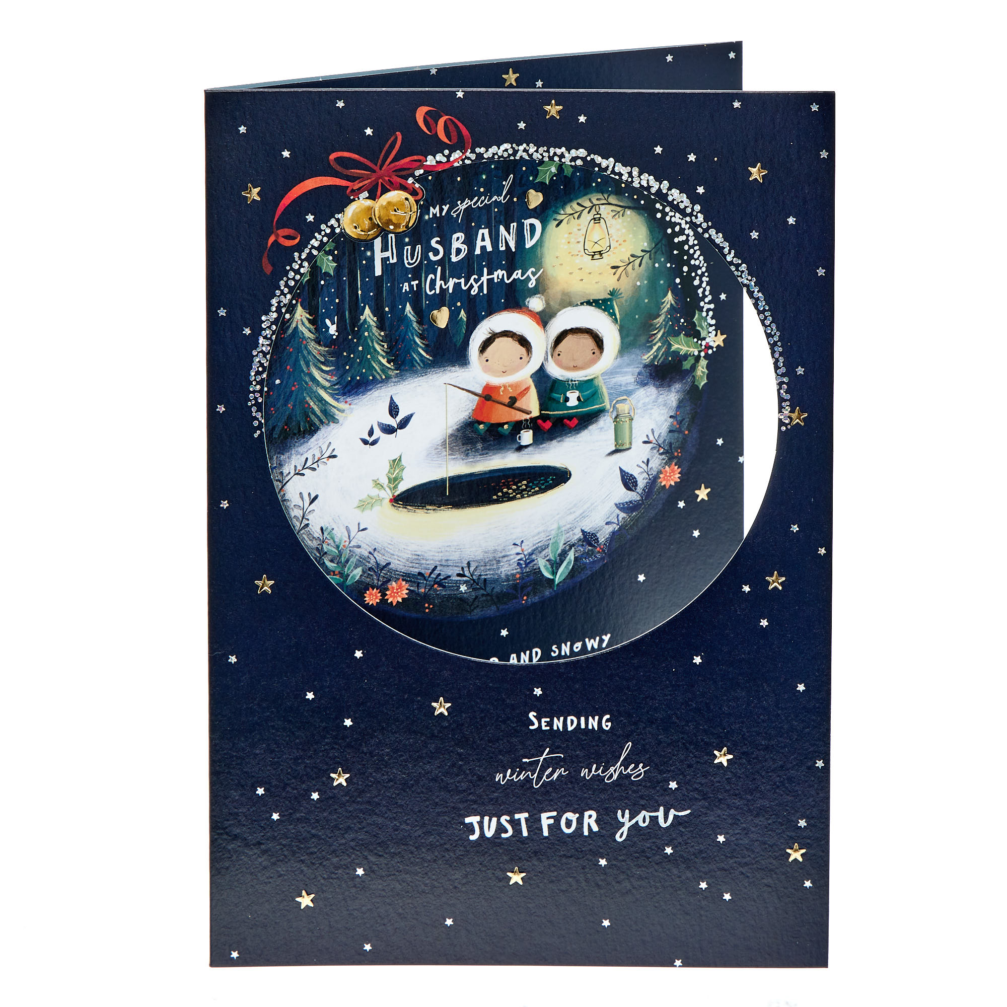 Husband Ice Fishing Christmas Card