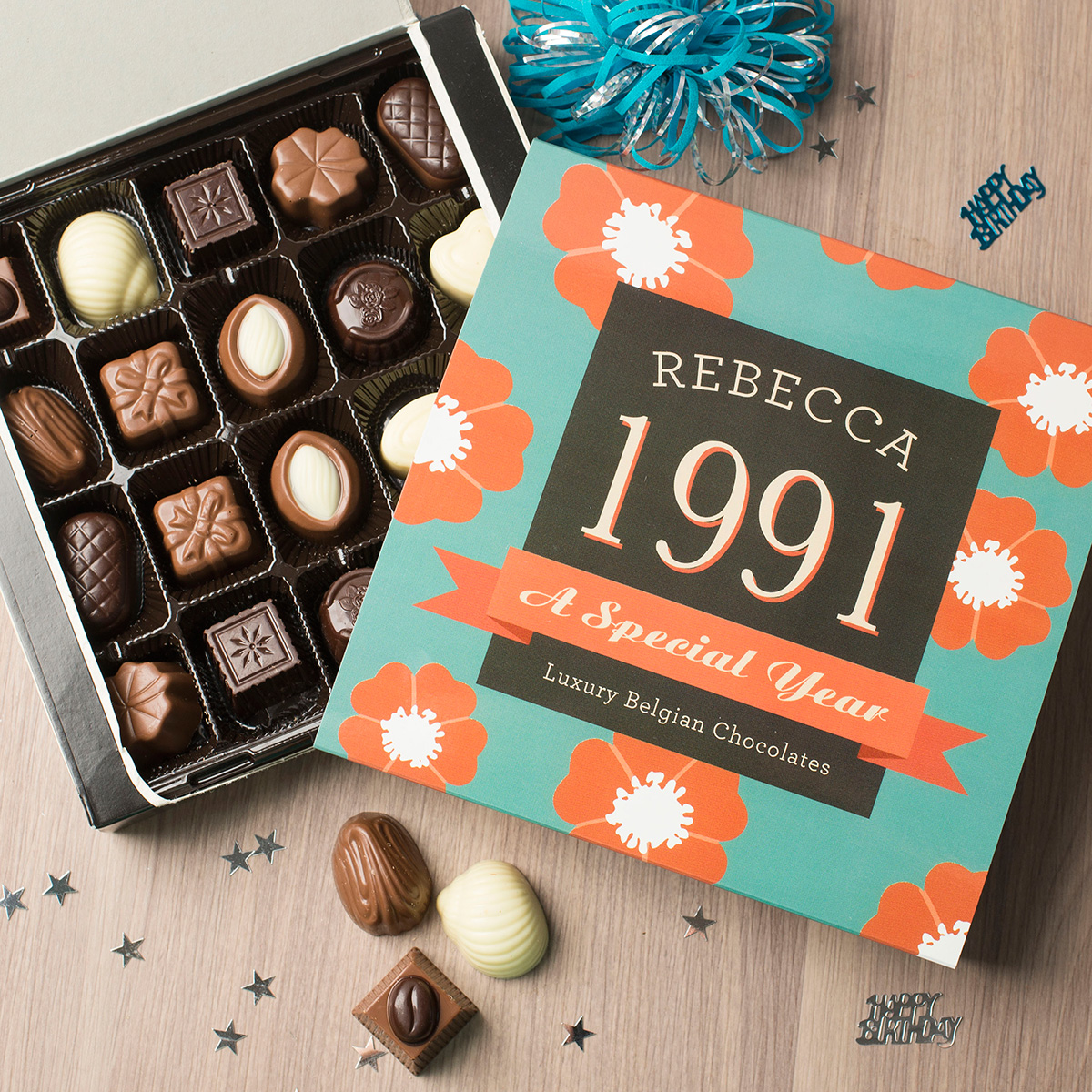 Personalised Belgian Chocolates - Special Year Flower