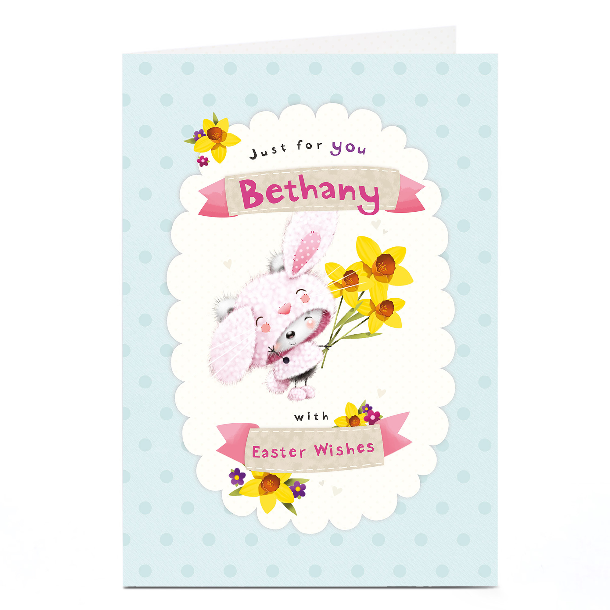 Personalised Easter Card - Pink Bunny Daffodils