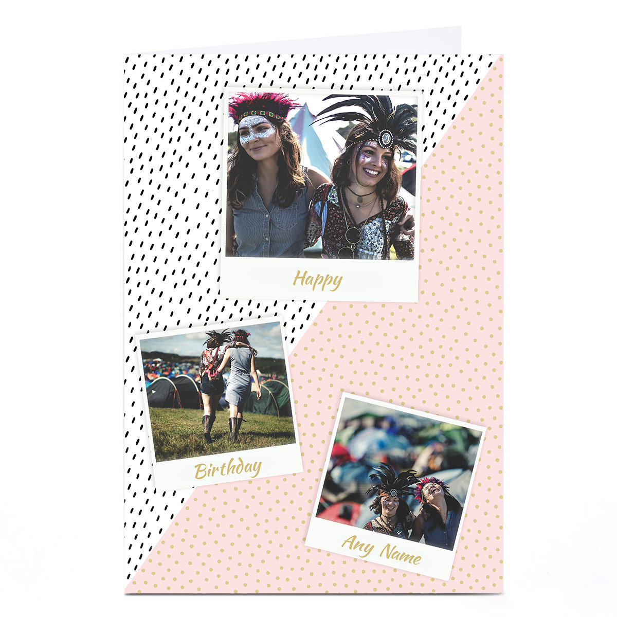 Personalised Birthday Photo Card - Polaroids, Pink & Gold