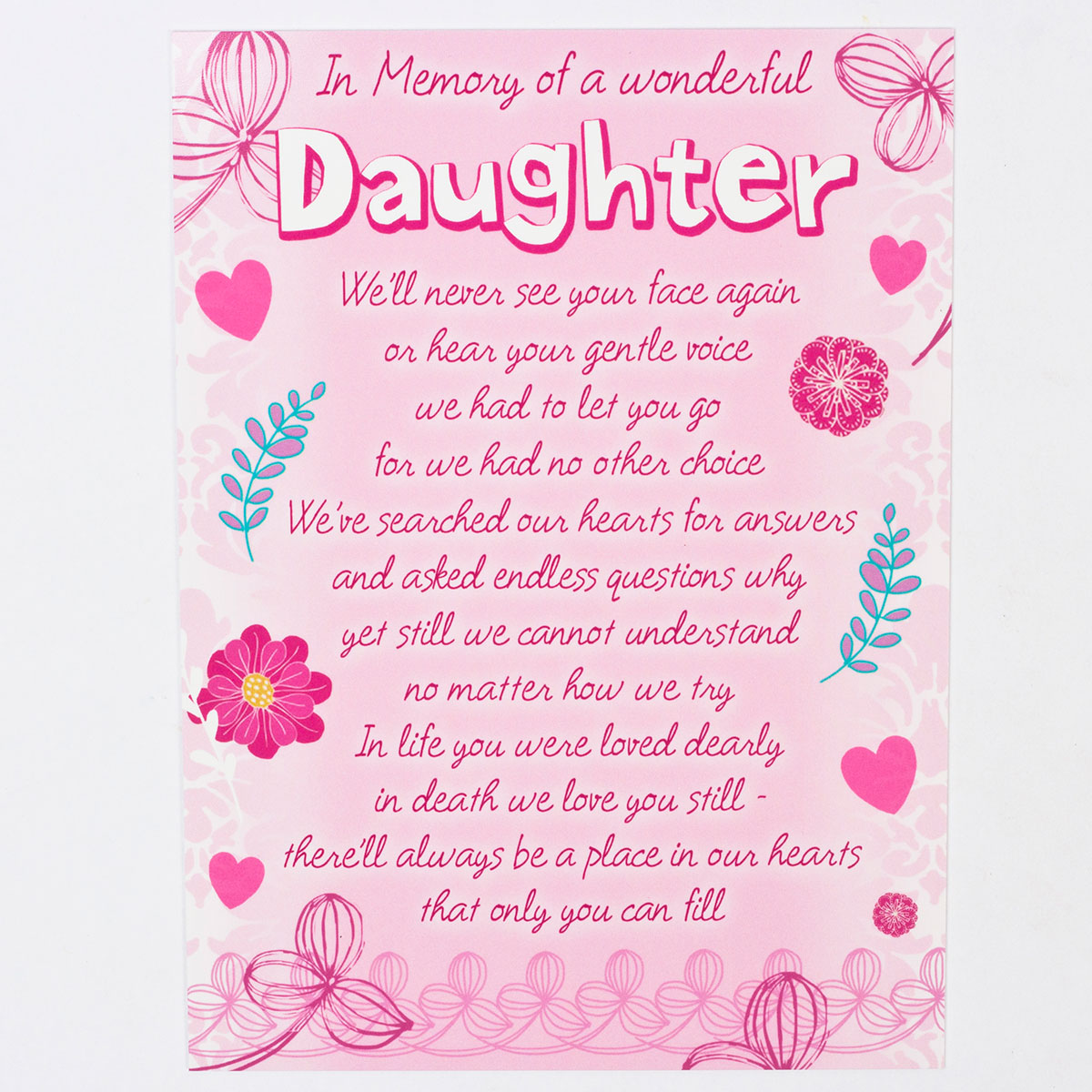 Memorial Card - Wonderful Daughter