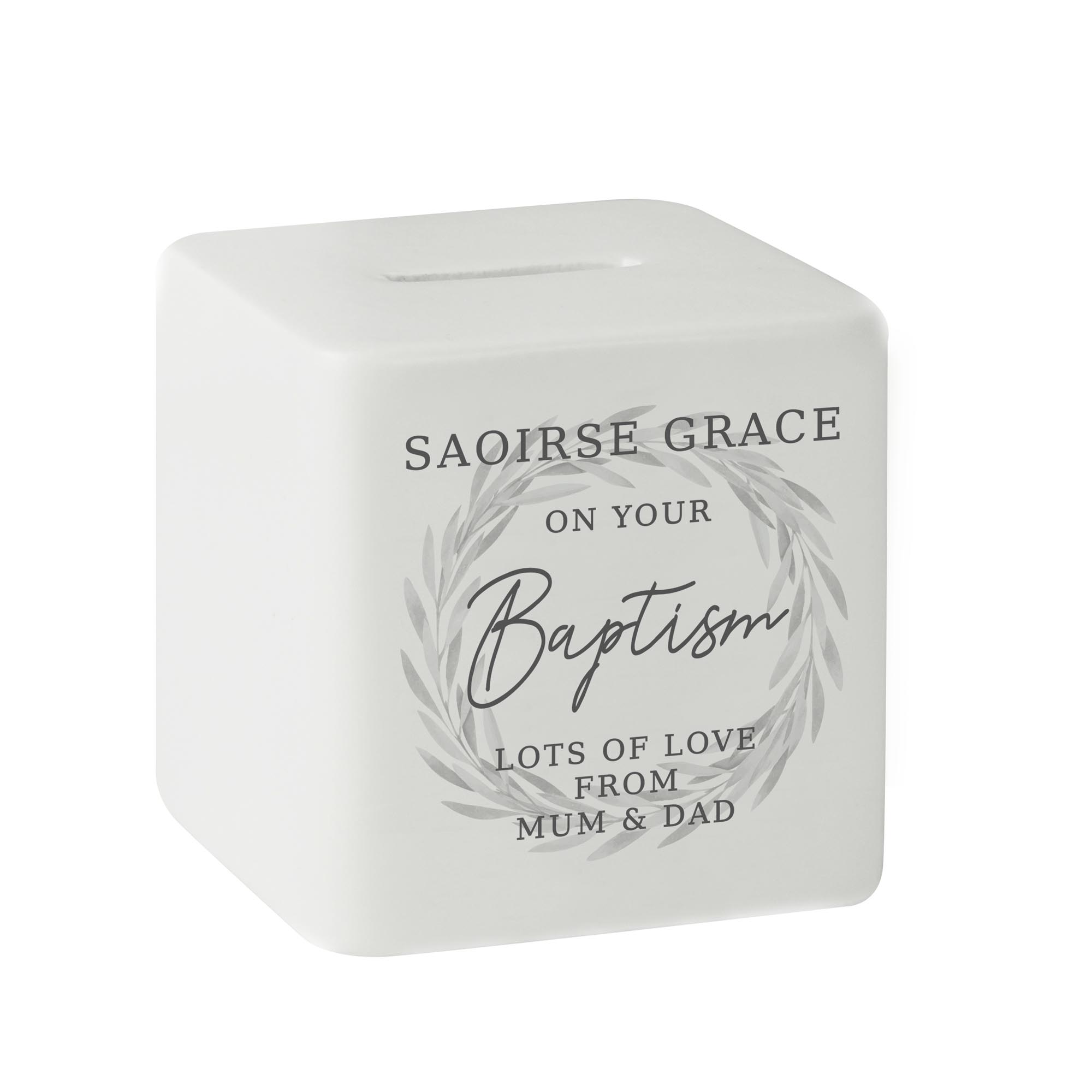 Personalised Wreath Ceramic Square Money Box