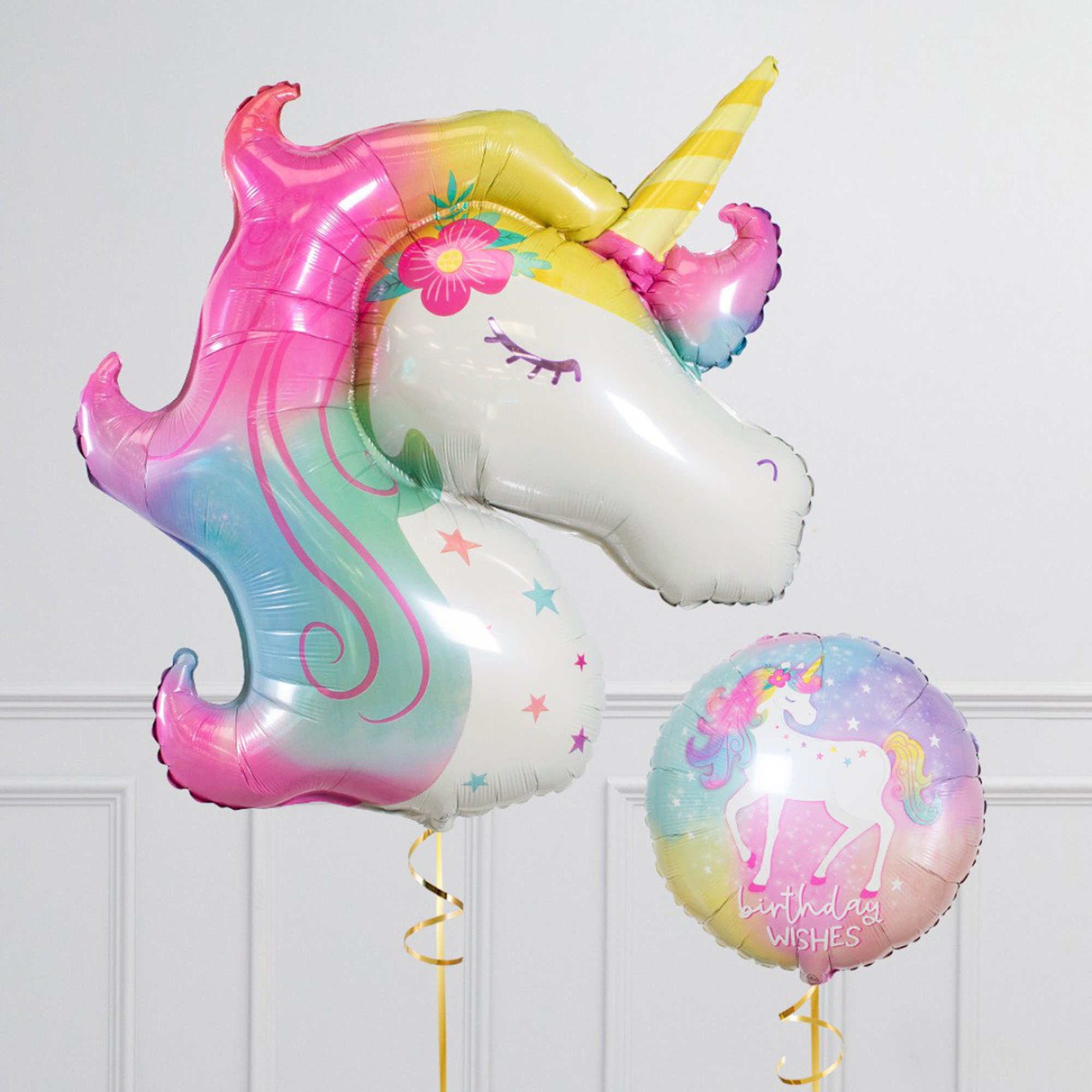 Pastel Unicorn Birthday Supershape & Foil Balloon Package - Delivered Inflated!