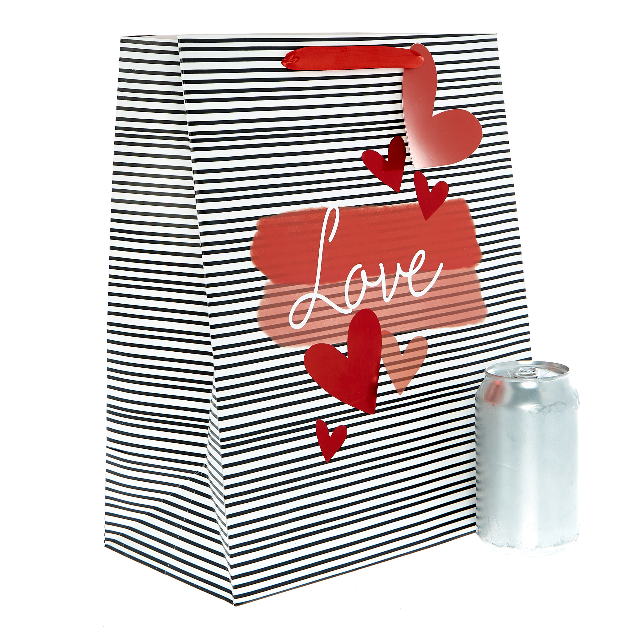 Large Portrait Valentine's Day Gift Bag - Black & White Stripes