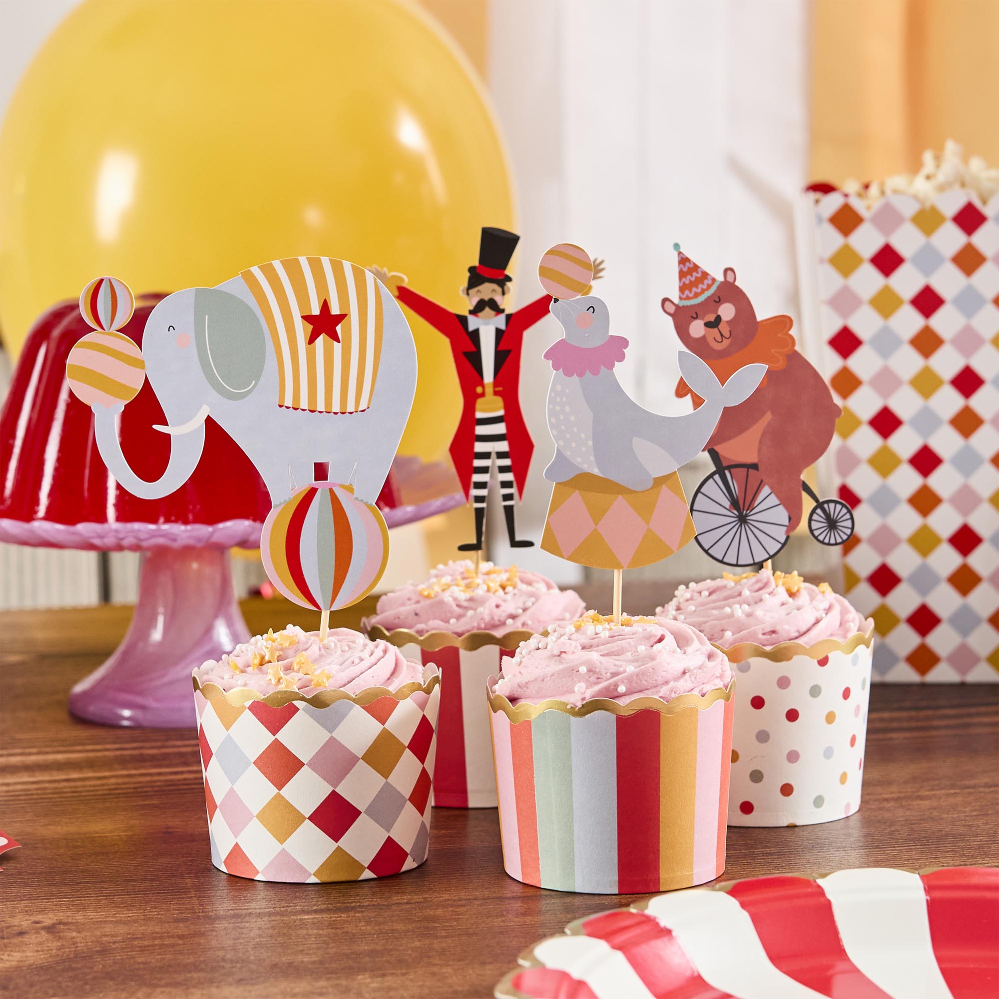 Circus Food Picks & Food Cup Set - Pack of 12