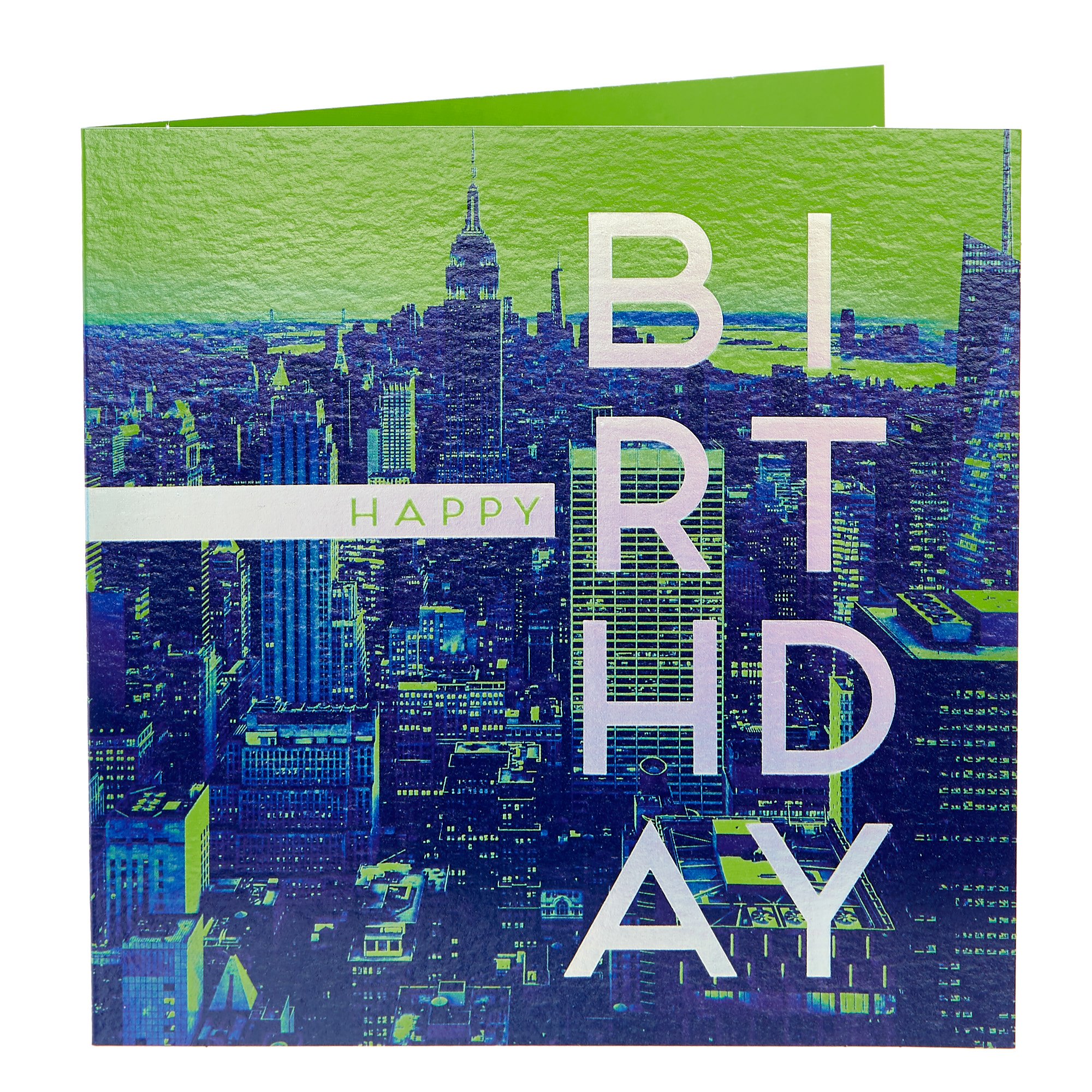 Birthday Card - Blue & Green Cityscape