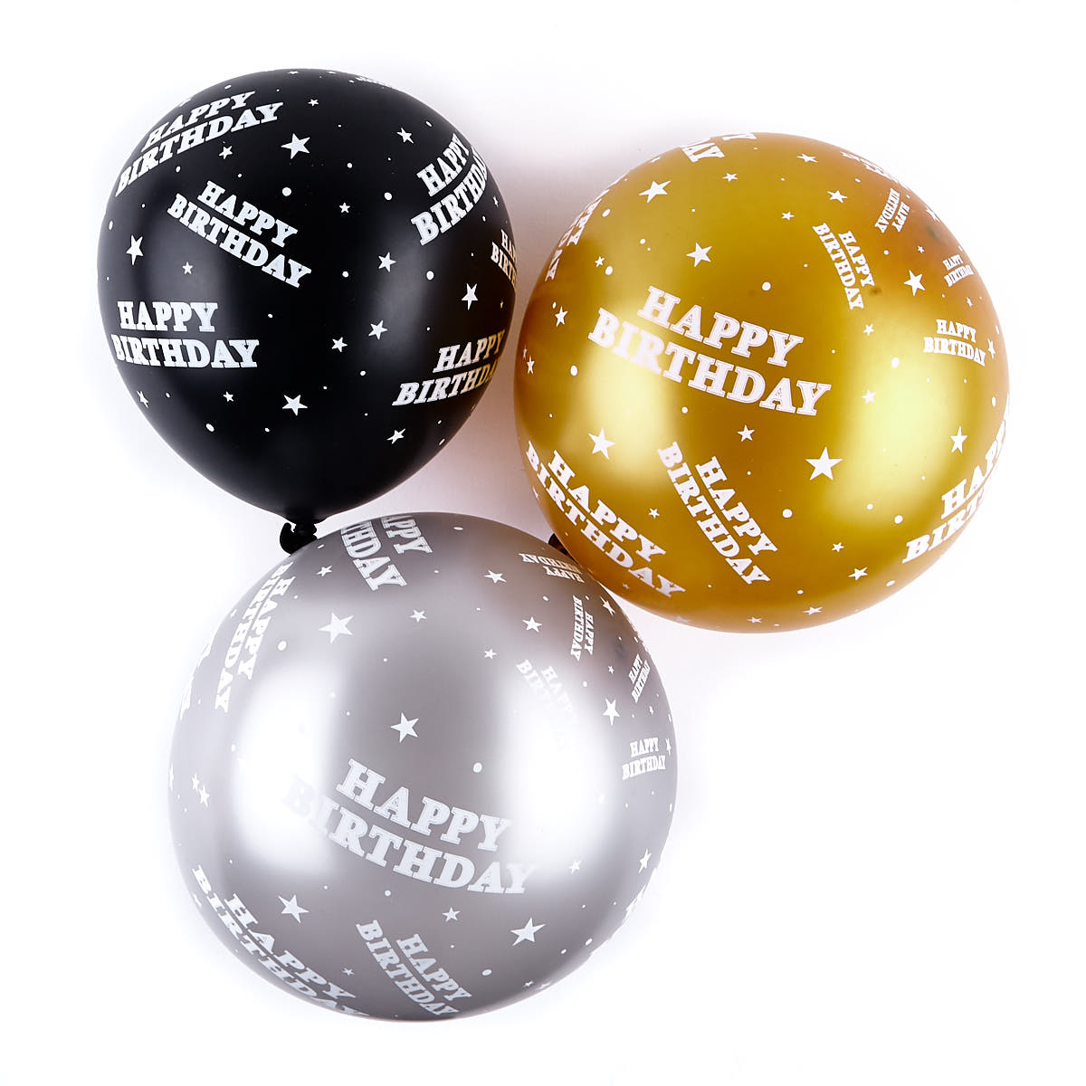 Gold Happy Birthday Helium Latex Balloons - Pack Of 6