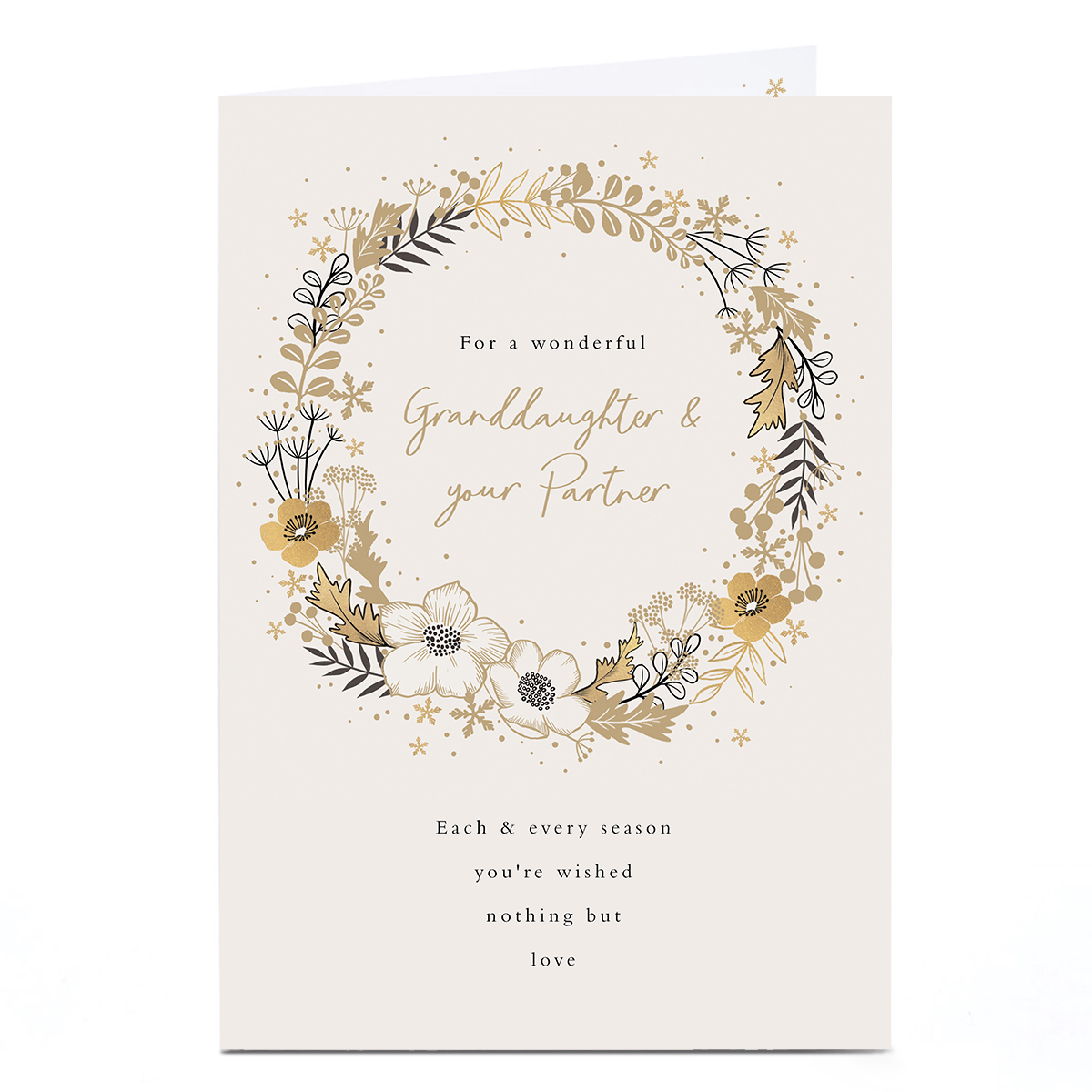Christmas Card - Gold Wreath Wishes, Granddaughter & Your Partner
