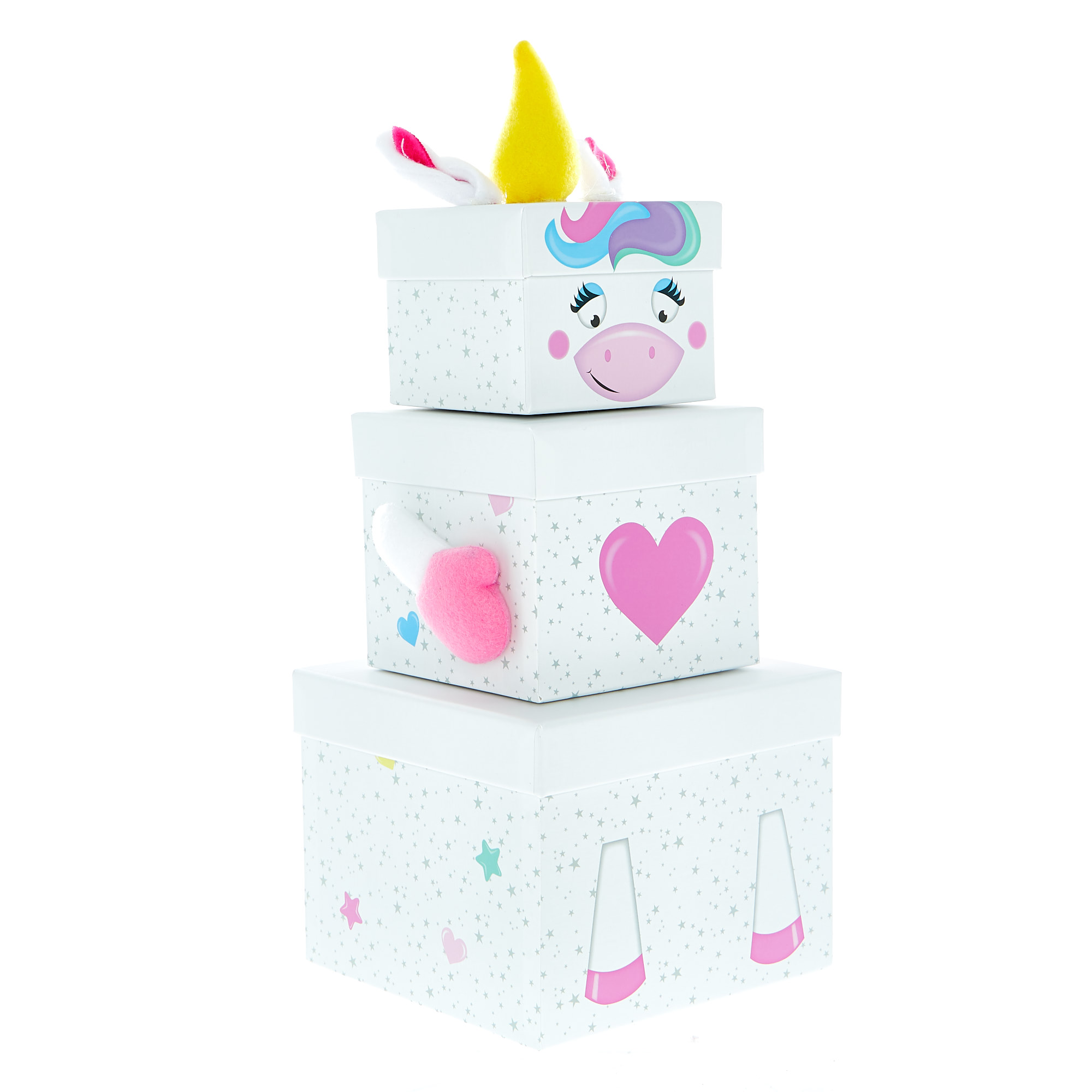 Stackable Plush Unicorn Gift Boxes - Pack Of 3