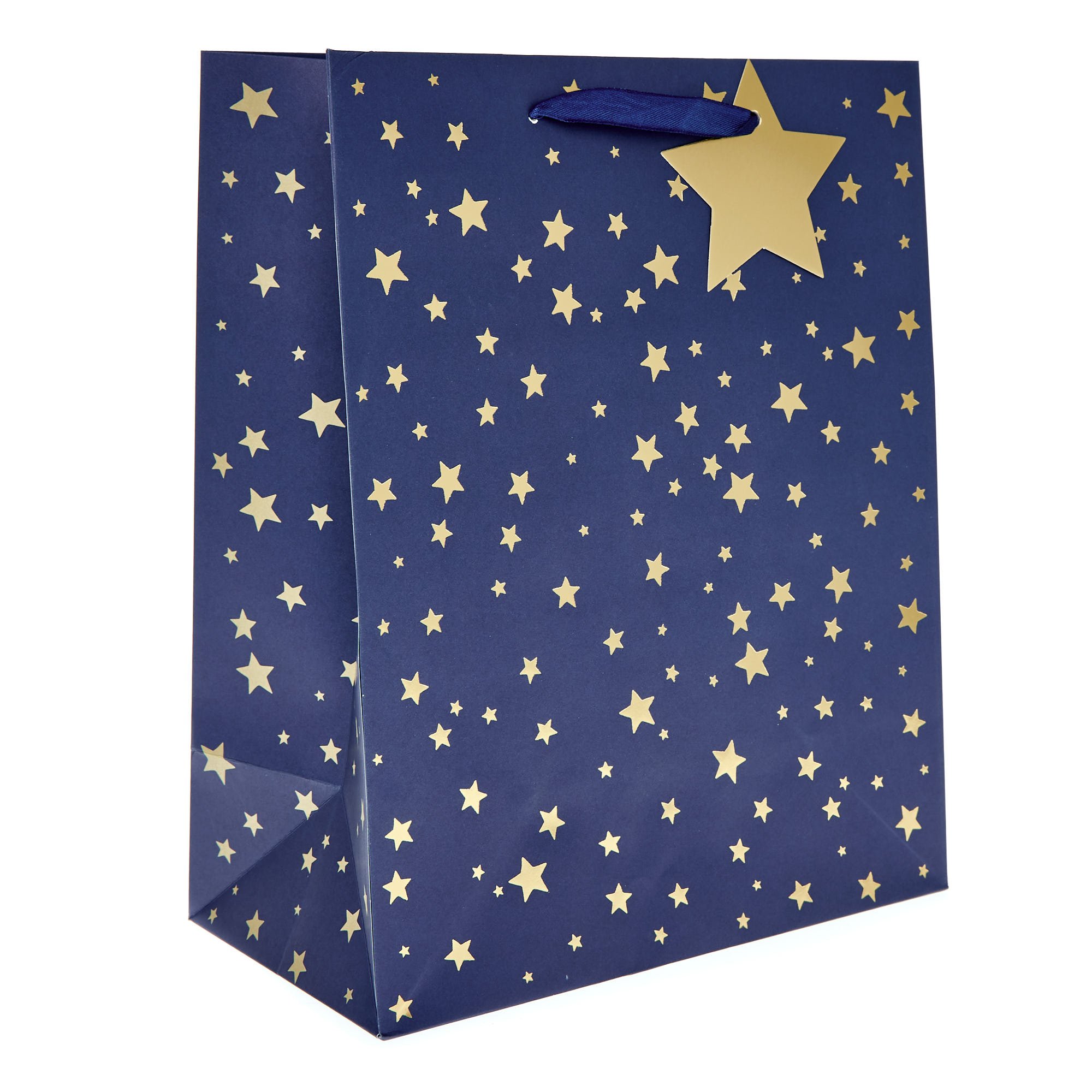 Large Portrait Navy & Gold Stars Gift Bag