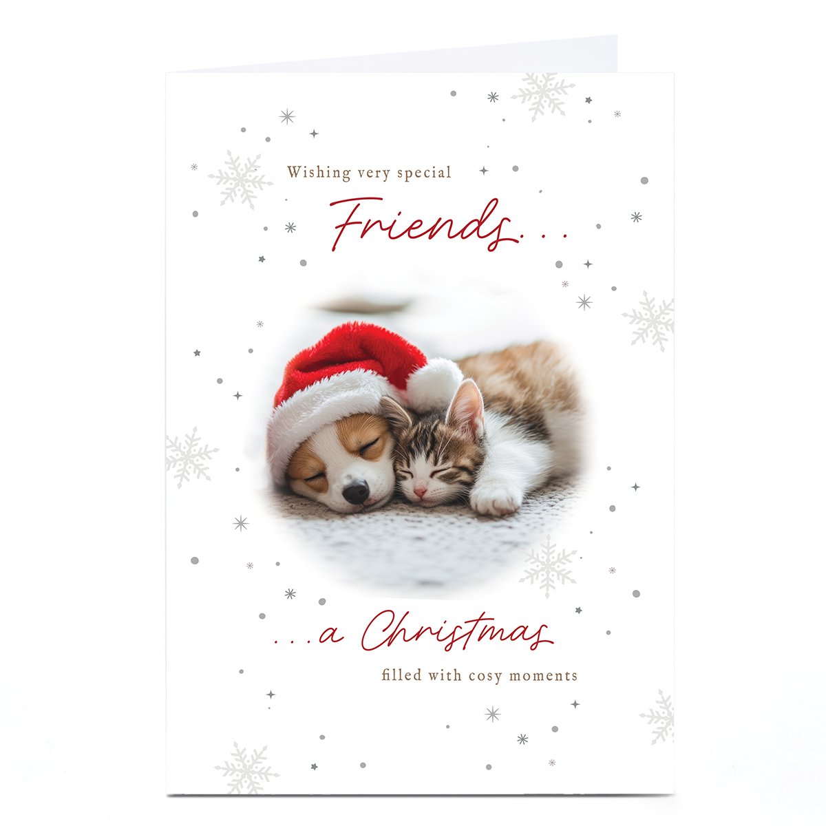 Personalised Christmas Card - Cosy Moments Puppy and Kitten Cuddle, Friends