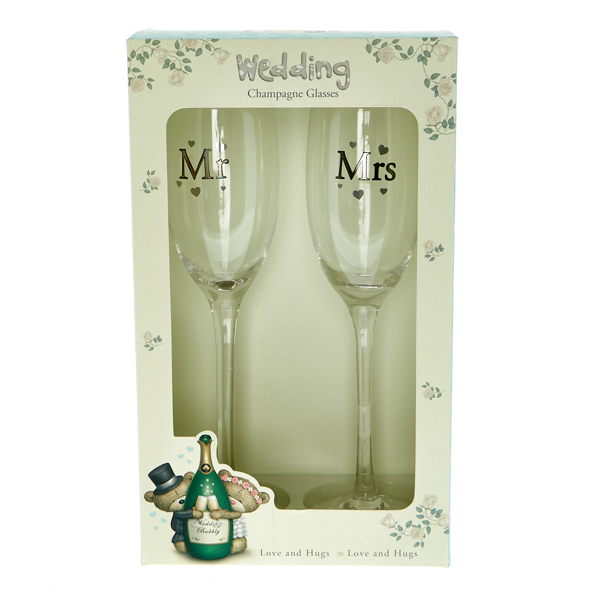 Hugs Bear Wedding Champagne Glasses - Set Of 2