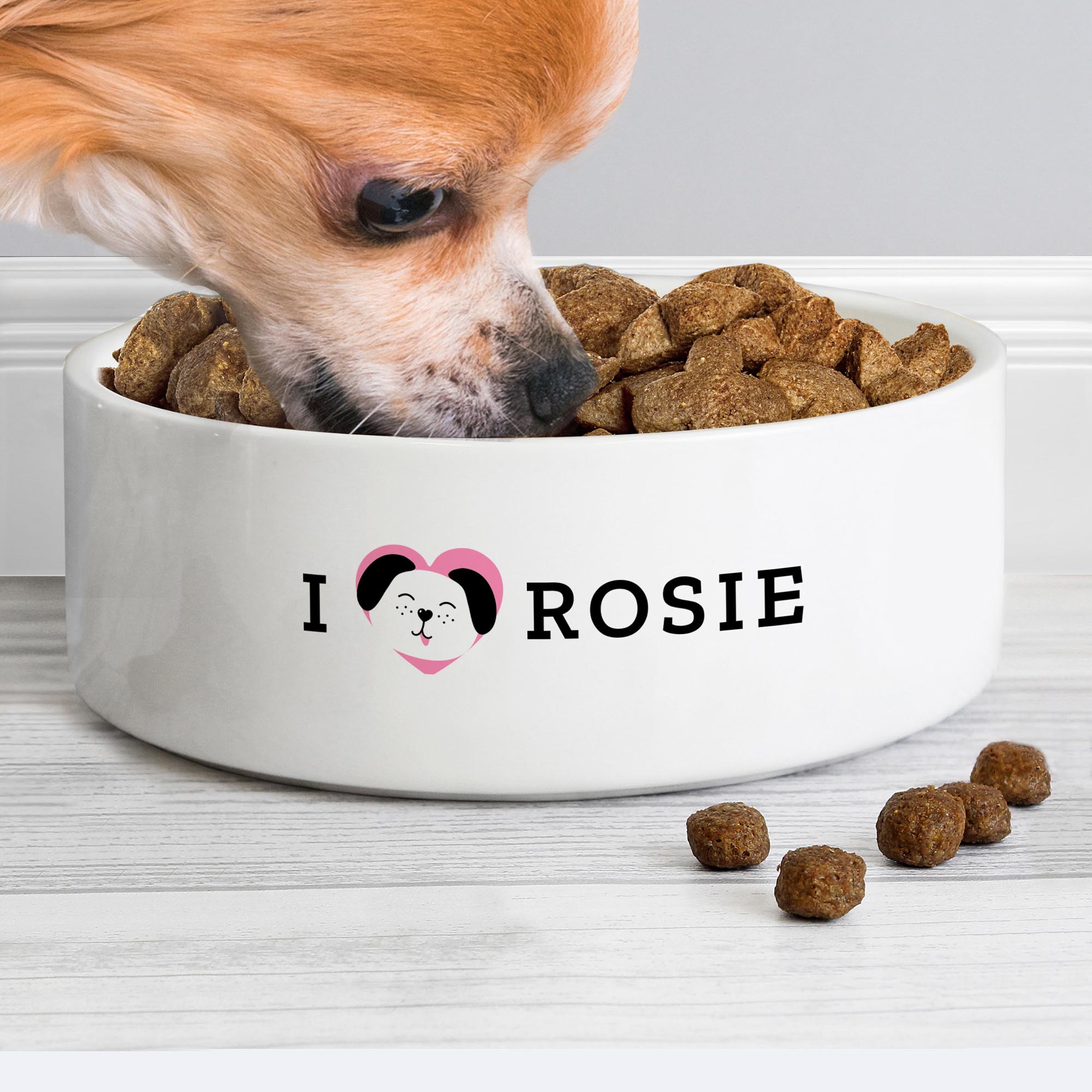 Personalised I Love my Dog 15cm Medium Ceramic White Pet Bowl