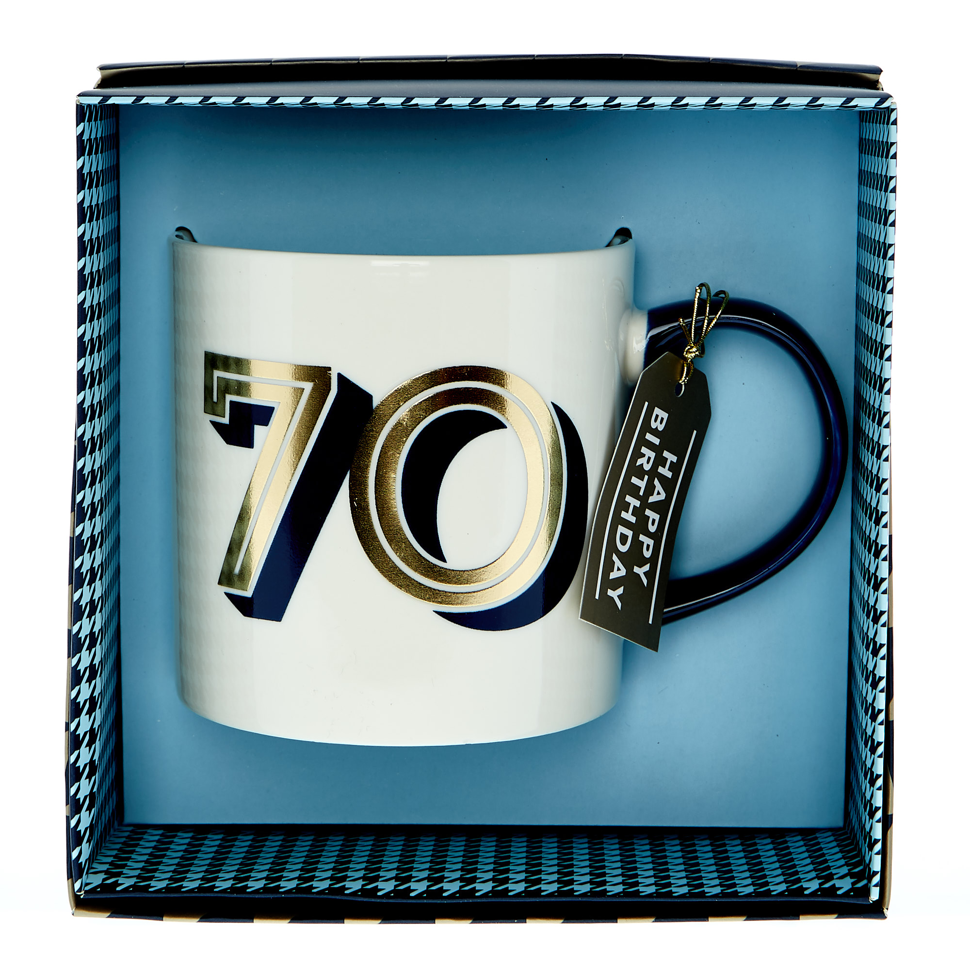 70th Birthday Mug In A Box - Blue & Gold 