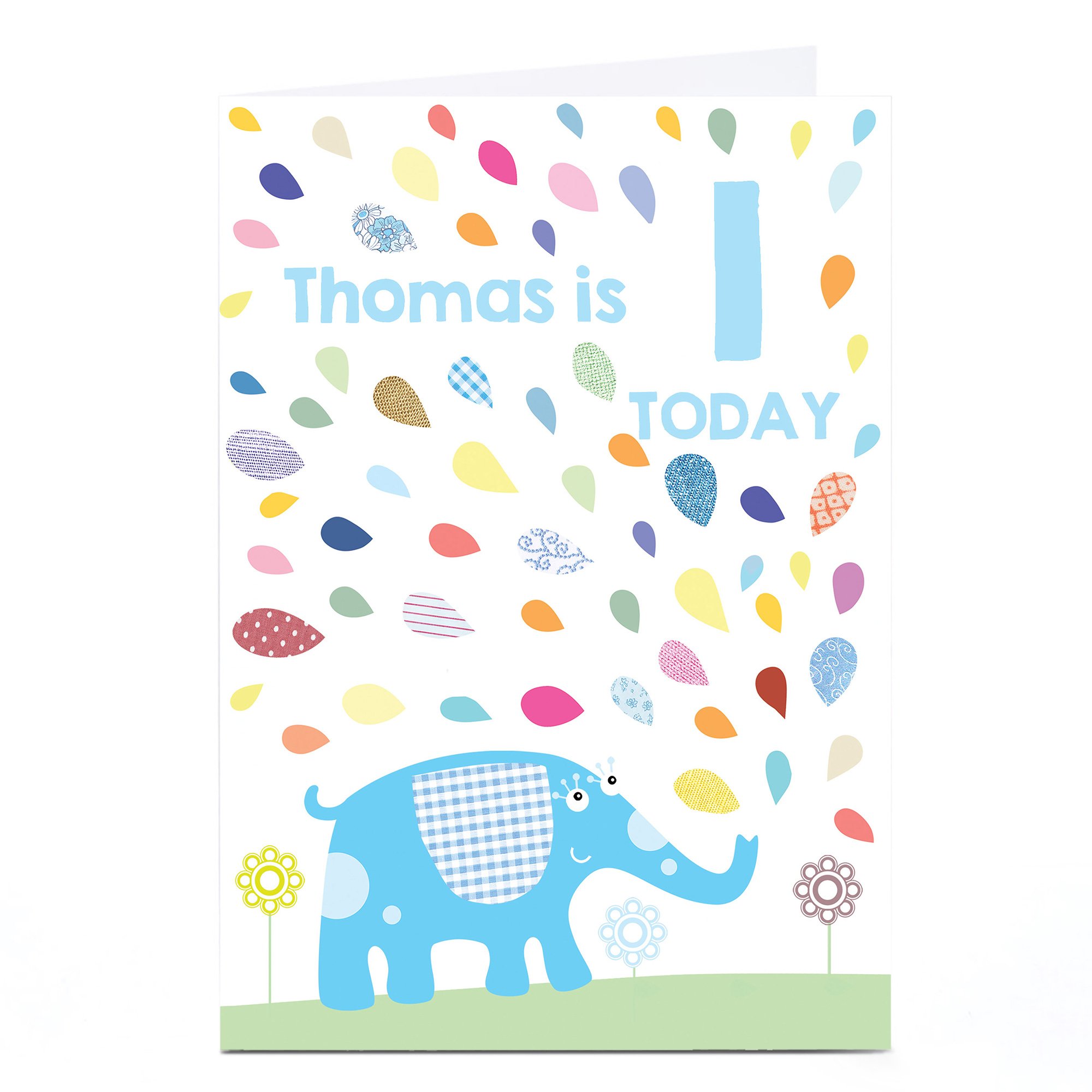 Personalised Birthday Card - Blue Elephant, Editable Age