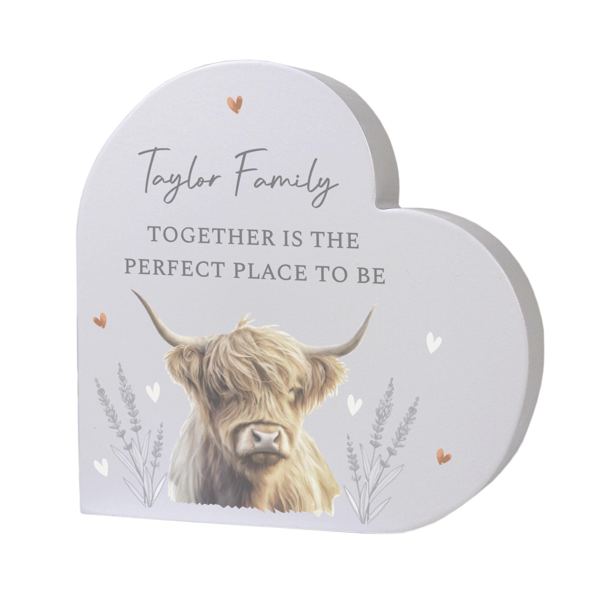 Personalised Highland Cow Wooden Heart Ornament