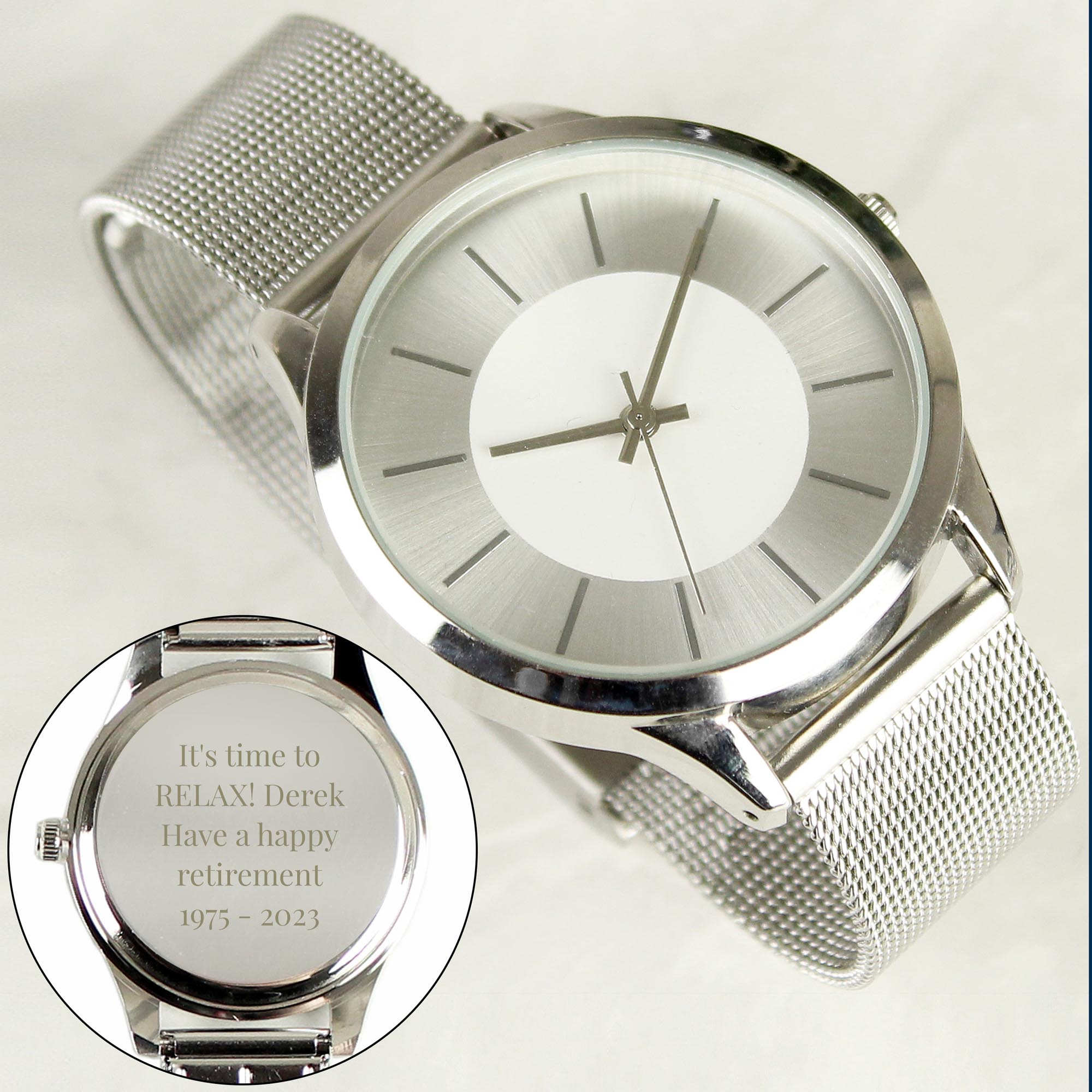 Personalised Silver Watch with Mesh Style Strap 