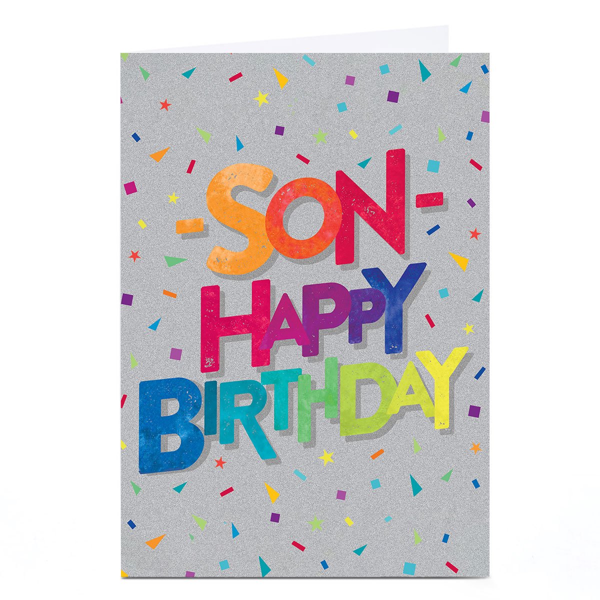 Personalised Birthday Card - Bright Multicolour Letters and Confetti, Son