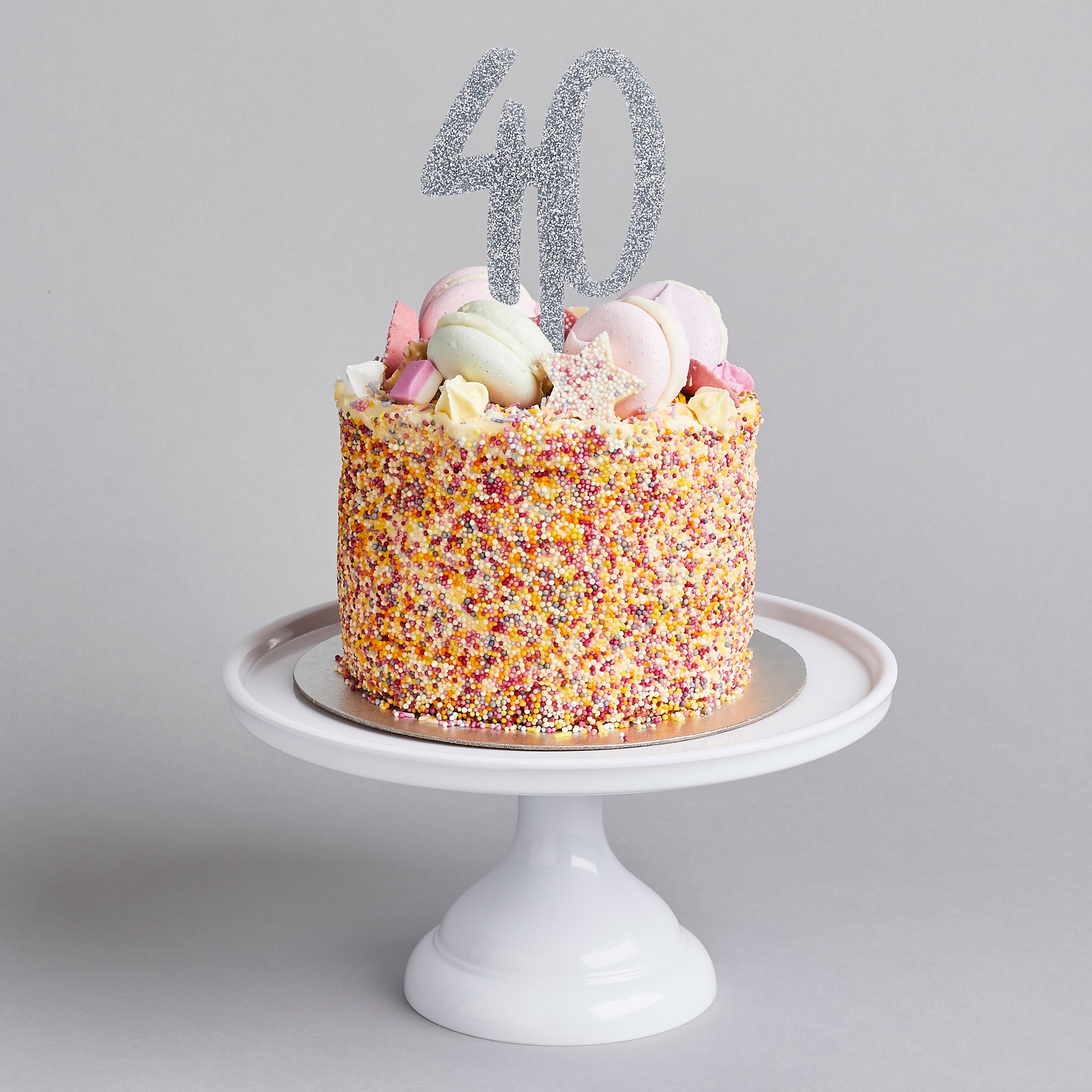 Metallic Silver Number 40 Glitter Acrylic Cake Topper