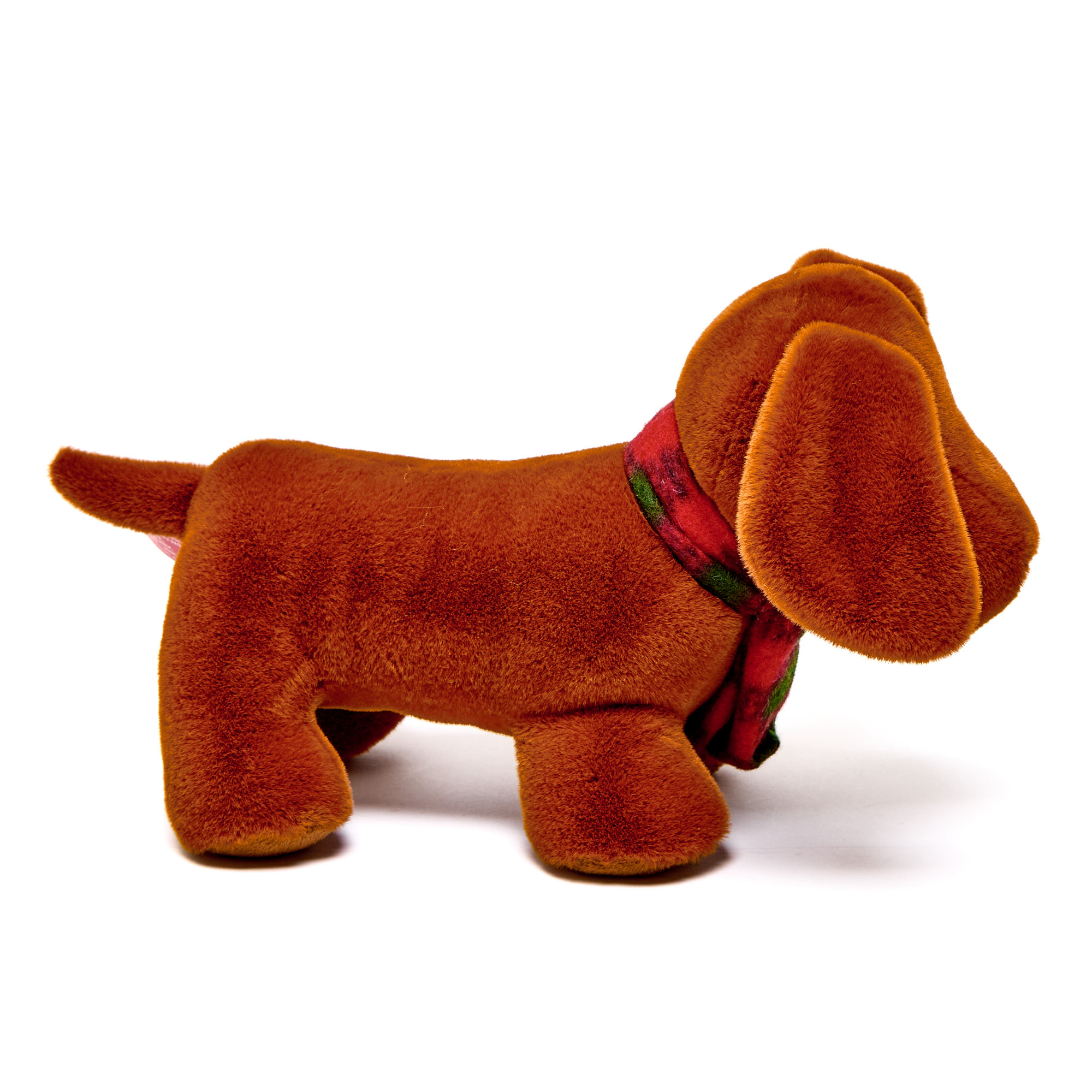 Medium Sausage Dog With Tartan Scarf Soft Toy,  Medium Sausage Dog With Tartan Scarf Soft Toy