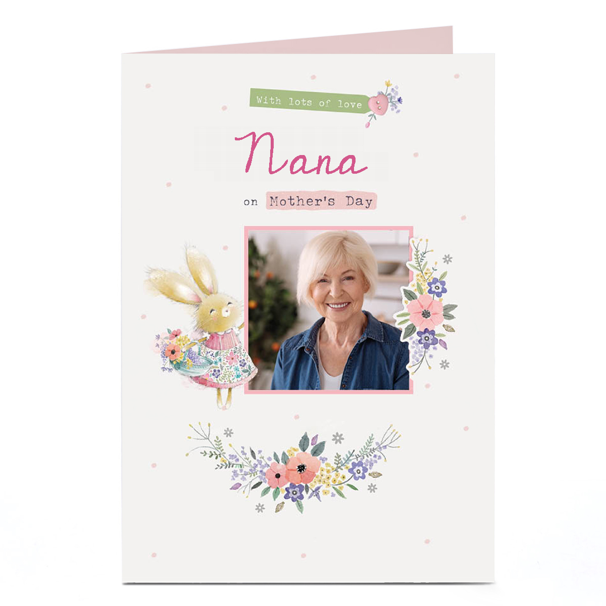 Personalised Mother's Day Card - Bunny with basket of flowers - Nana