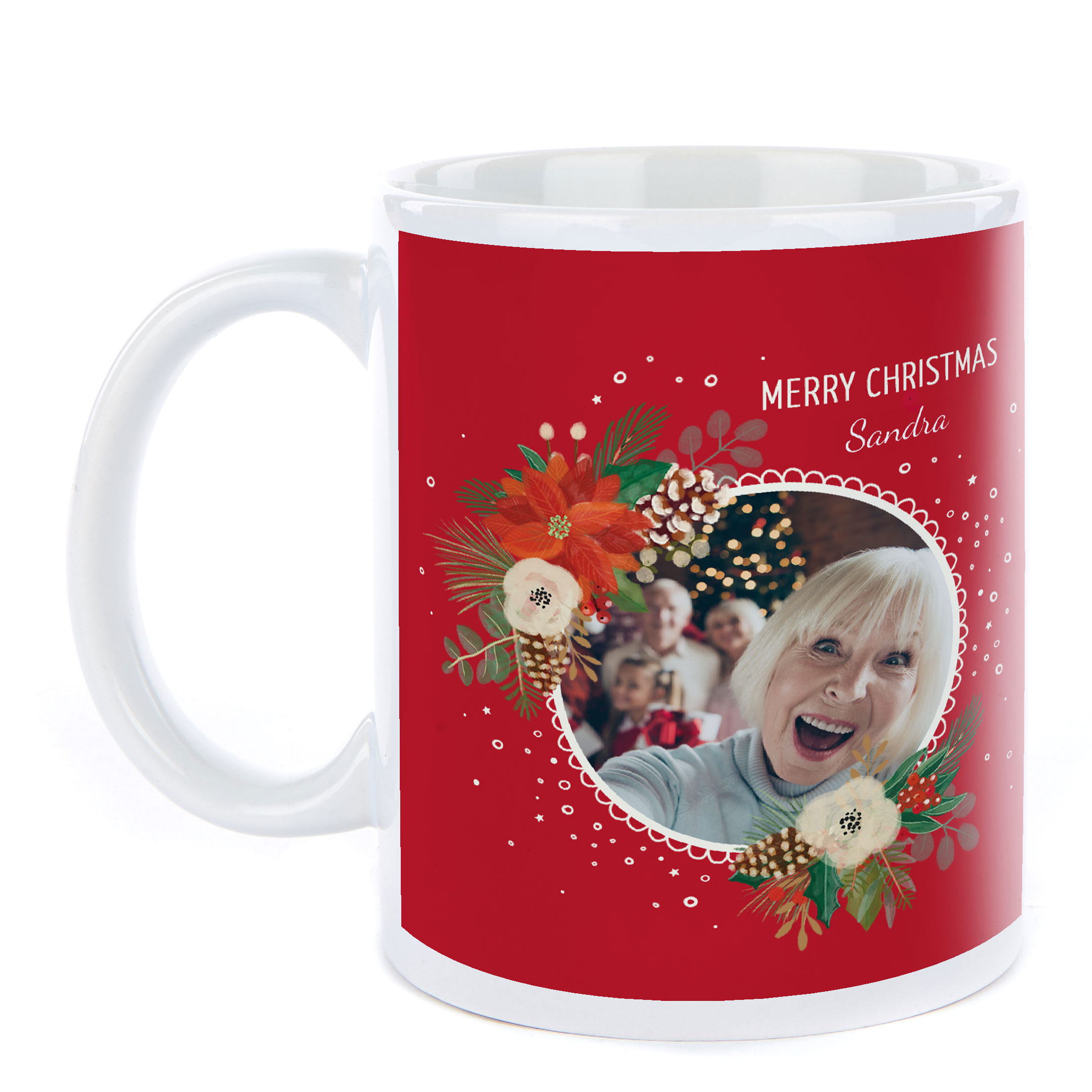 Photo Christmas Mug - Merry Christmas Flowers