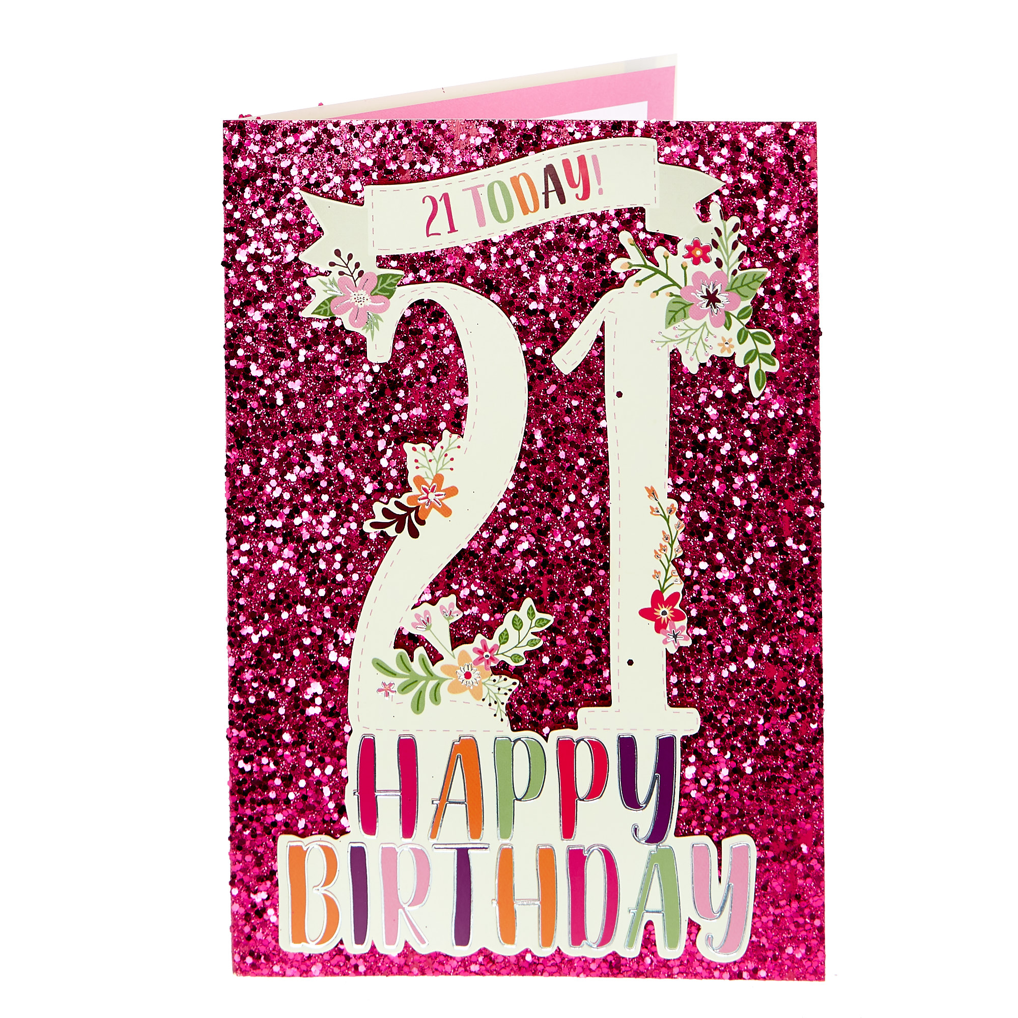 21st Birthday Card - Pink Glitter 
