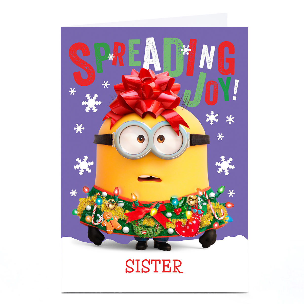 Personalised Minions Christmas Card - Spreading Joy, Sister