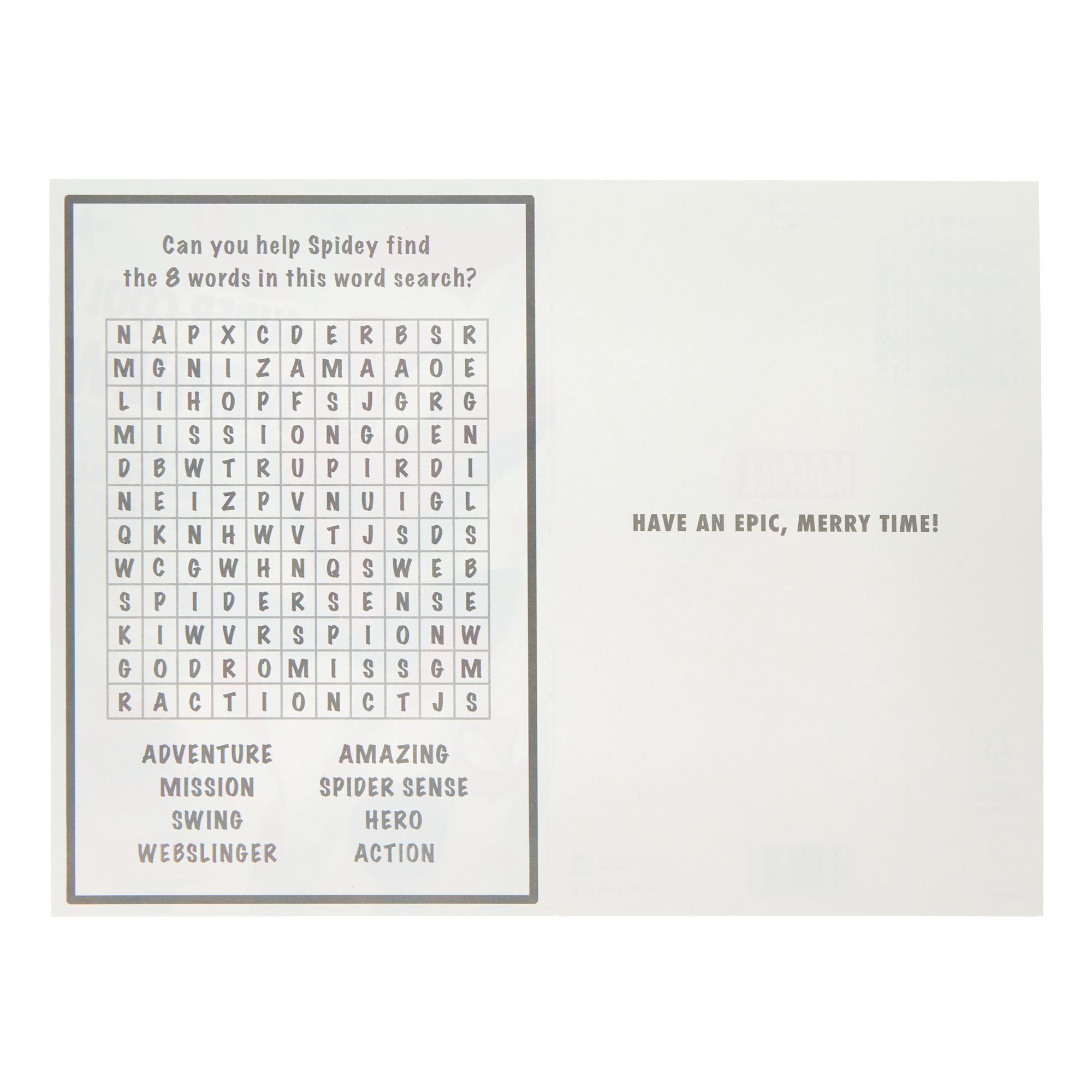 Nephew Spider-Man Christmas Card With Wordsearch