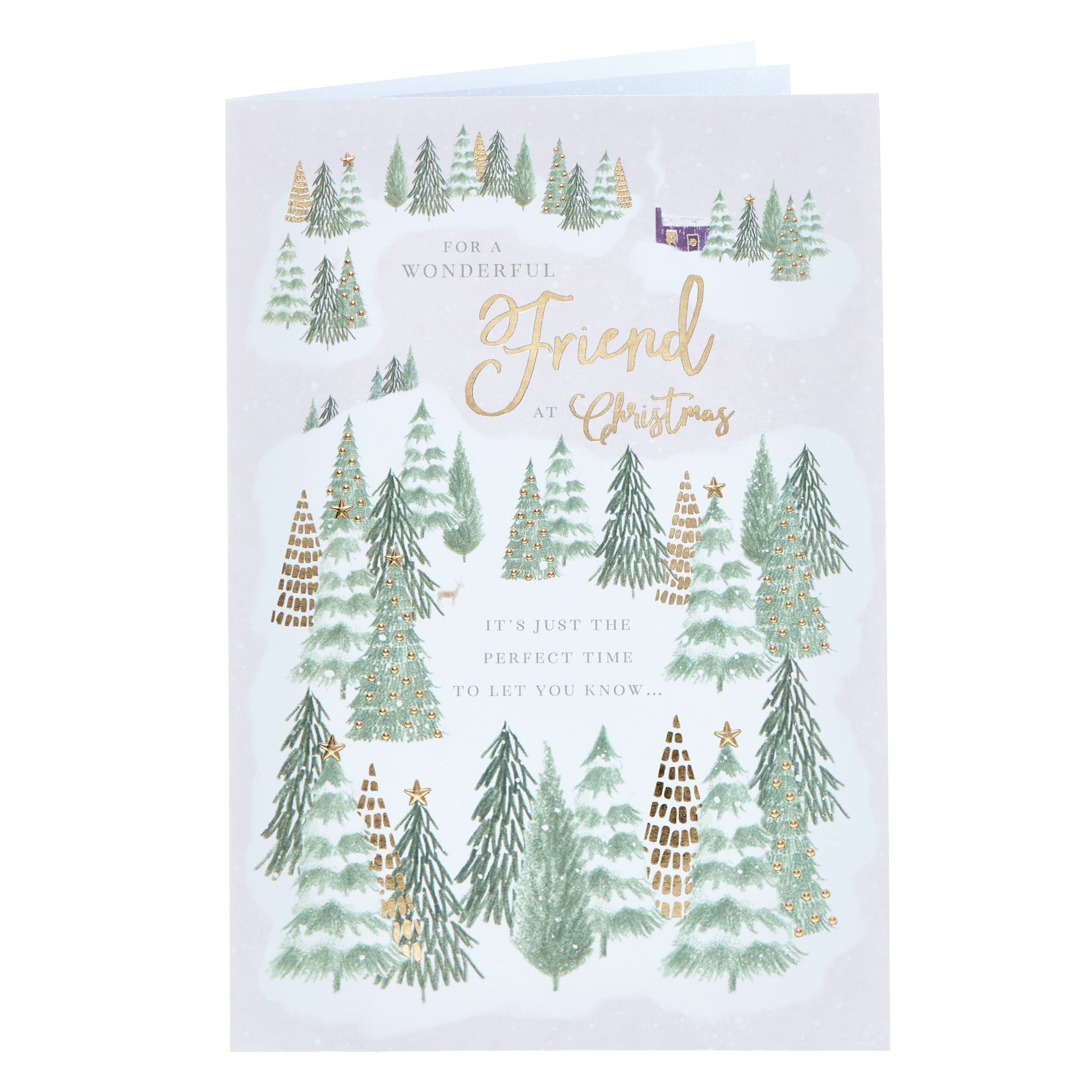 Wonderful Friend Green & Gold Trees Christmas Card