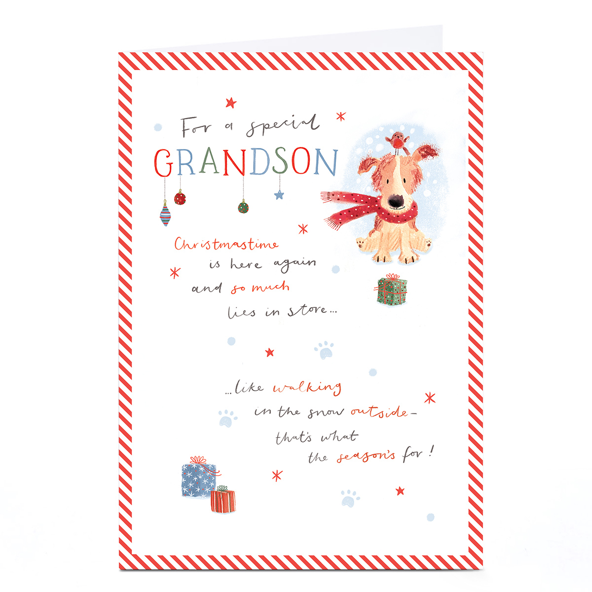 Christmas Card - Puppy Walking Outside Poem, Grandson