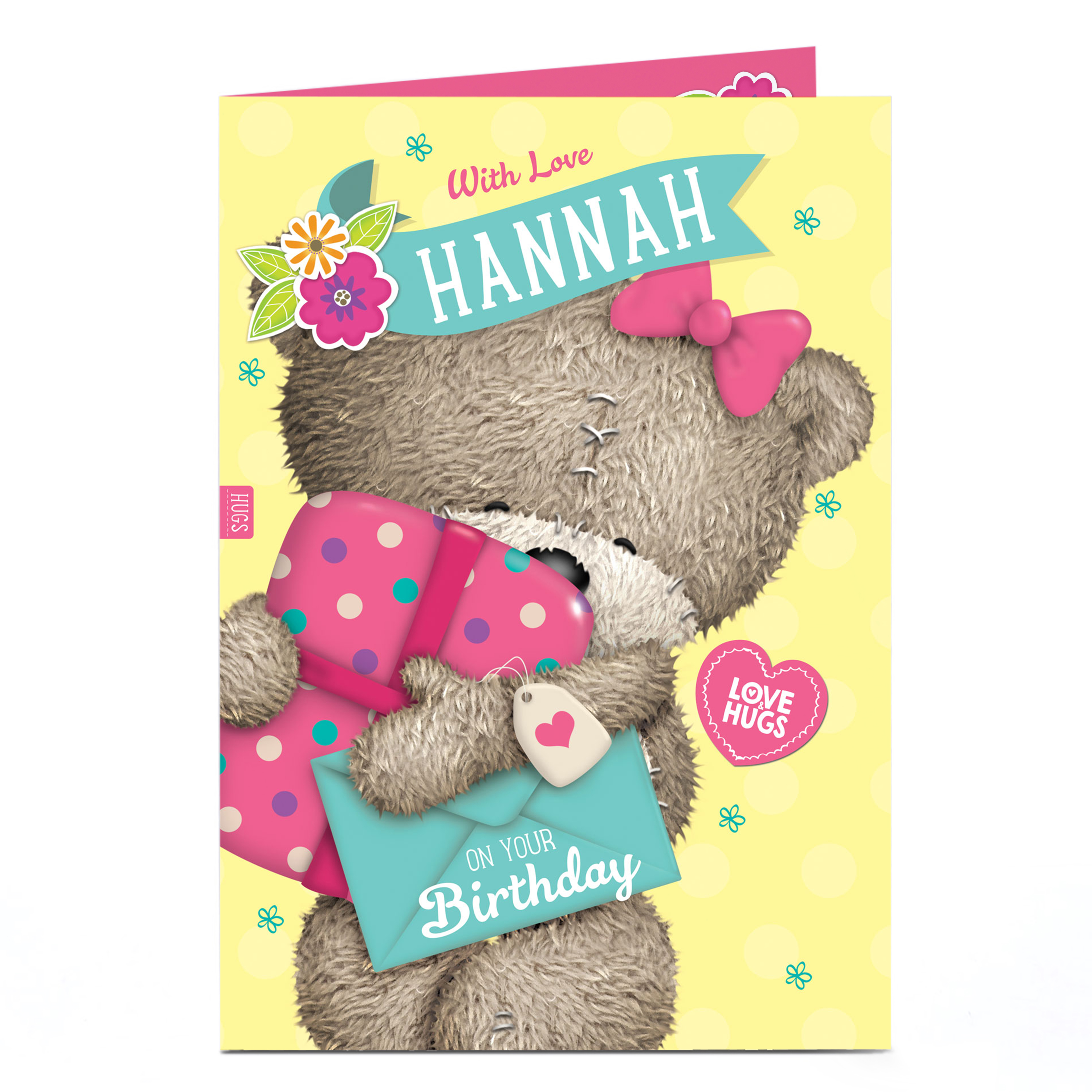 Personalised Hugs Bear Birthday Card - Pink Present