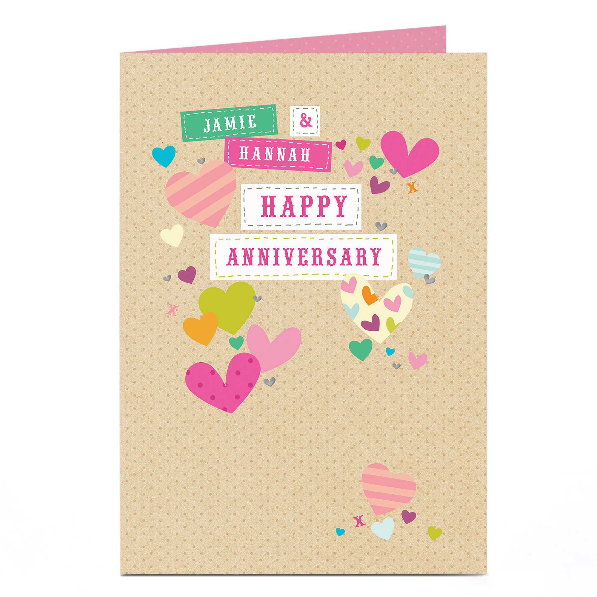 Personalised Anniversary Card - Pretty Hearts