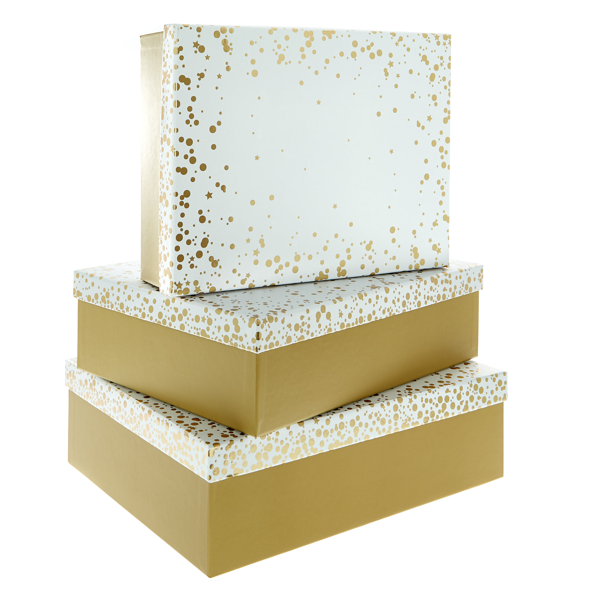 White & Gold Spots & Stars Gift Boxes - Set Of 3