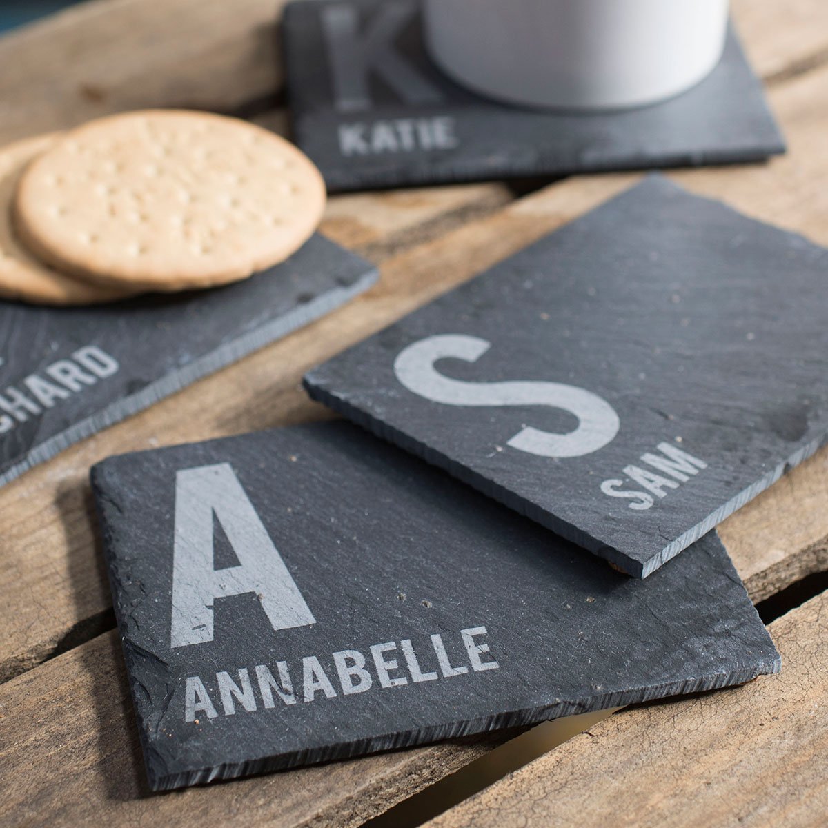 Personalised Engraved Set Of 4 Slate Coasters - First Initial & Name