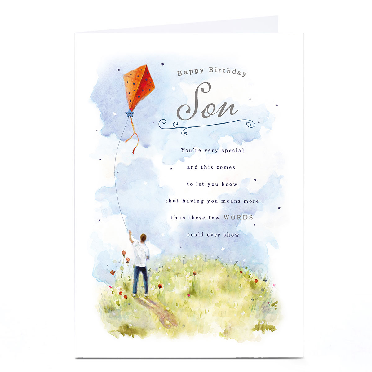 Personalised Birthday Card - Kite Flying Poem, Son