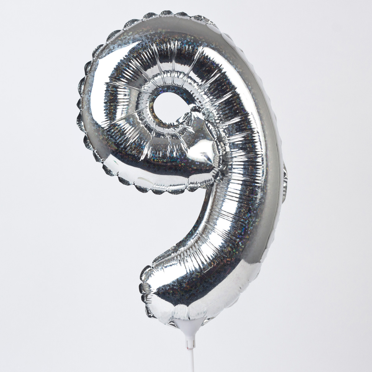 Holographic Silver Number 9 Balloon On A Stick