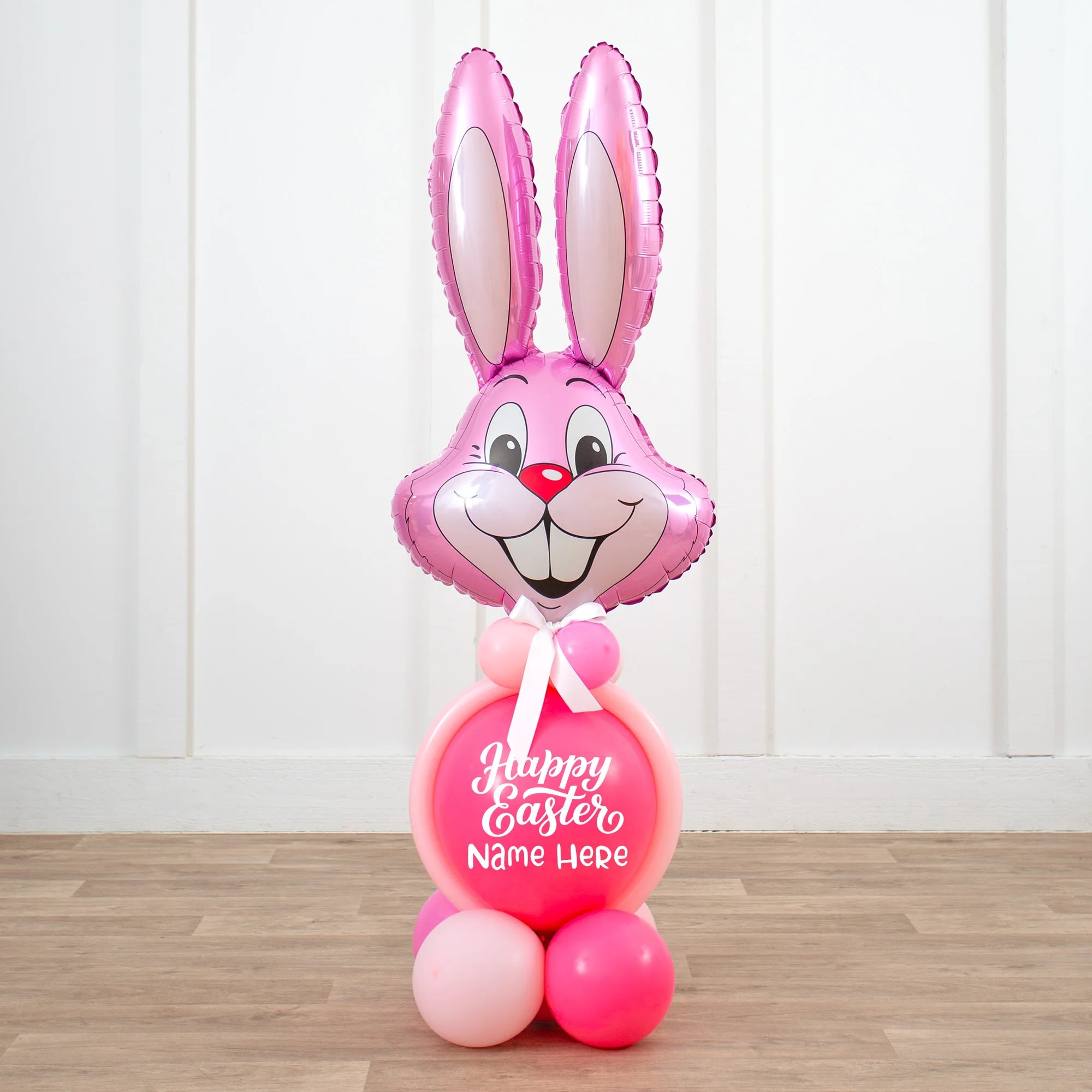 Personalised Air-Filled Pink Easter Bunny Balloon Stack - Delivered Inflated!