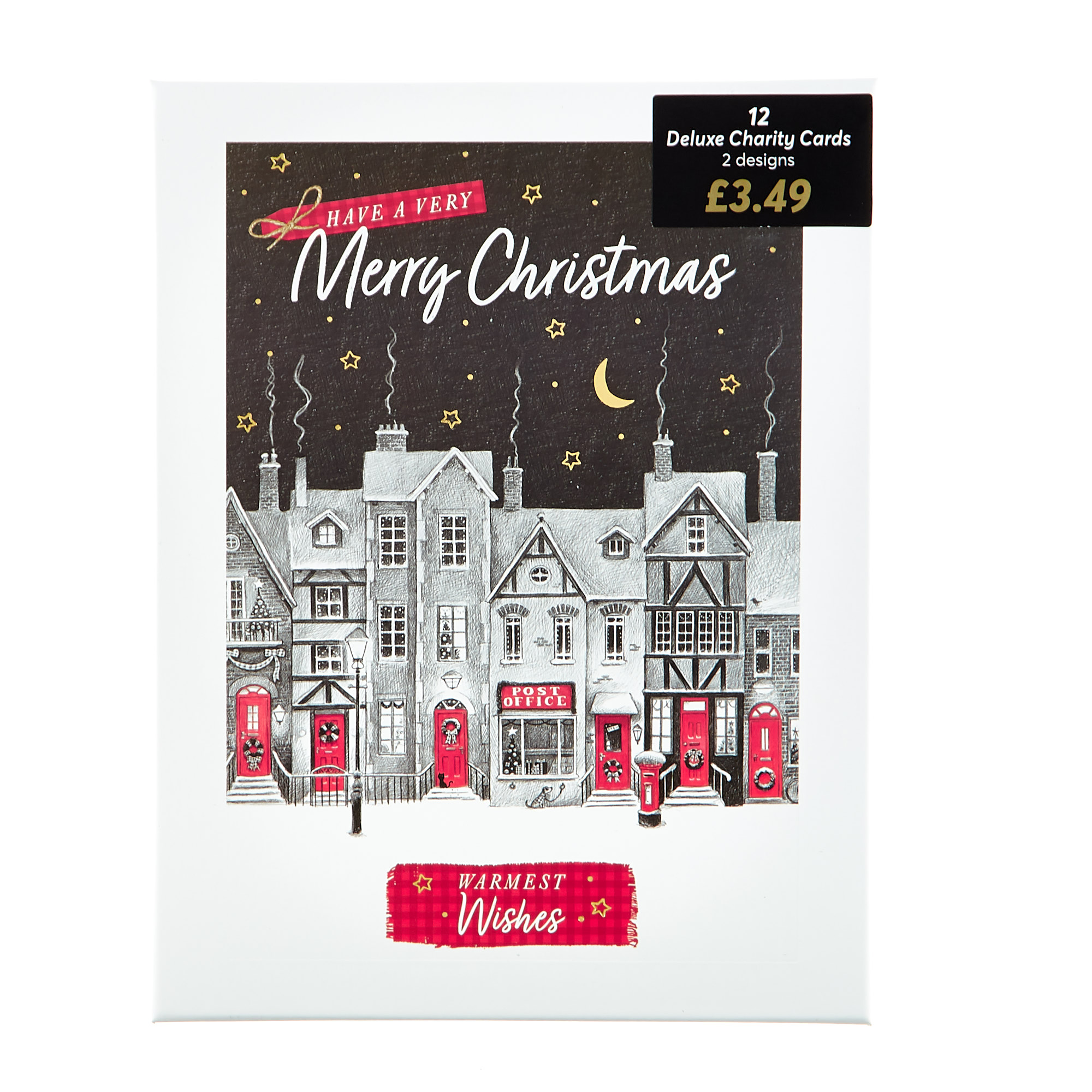 12 Deluxe Charity Boxed Christmas Cards - Snowy Villages (2 Designs)