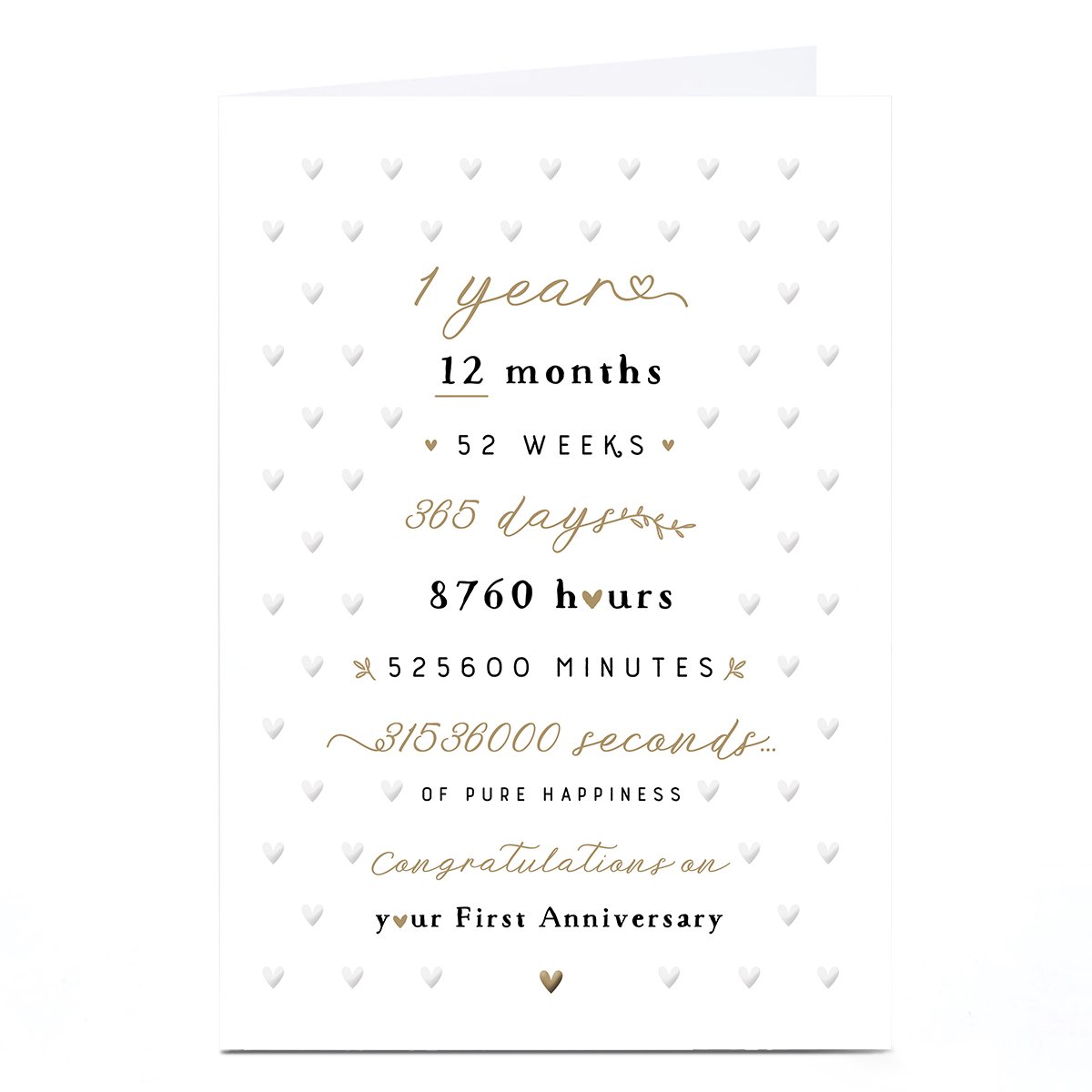 Personalised 1st Anniversary Card - Months Weeks Days Hours Seconds of Happiness