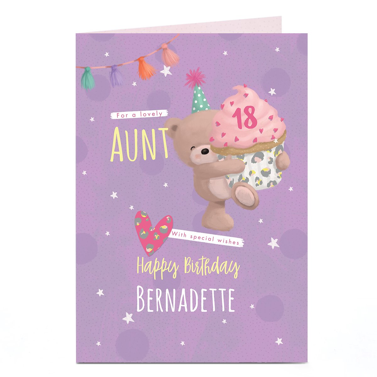Hugs Bear Personalised Birthday Card - Lovely Aunt Cupcake, Editable Age