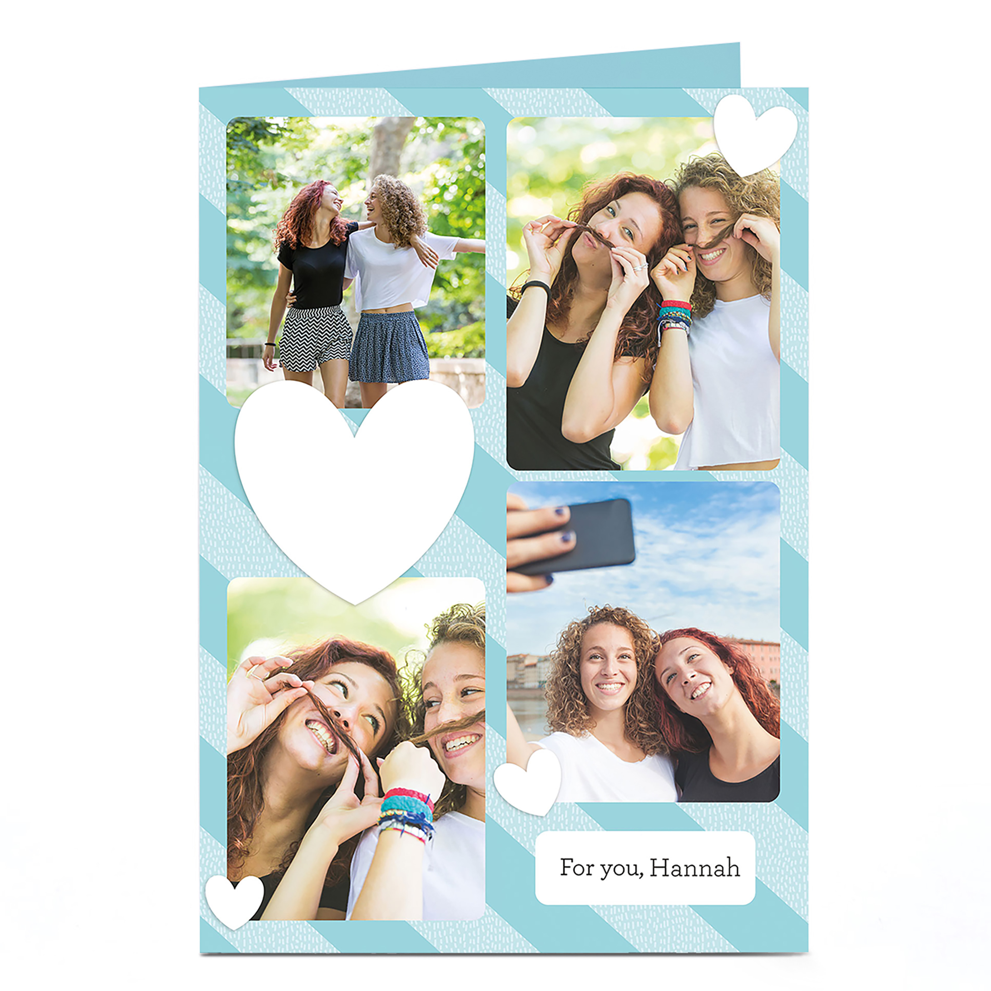 Photo Card - Blue Stripes And Hearts