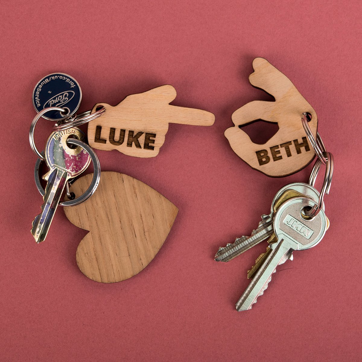 Engraved Set Of 2 Wooden Key Rings - Hand