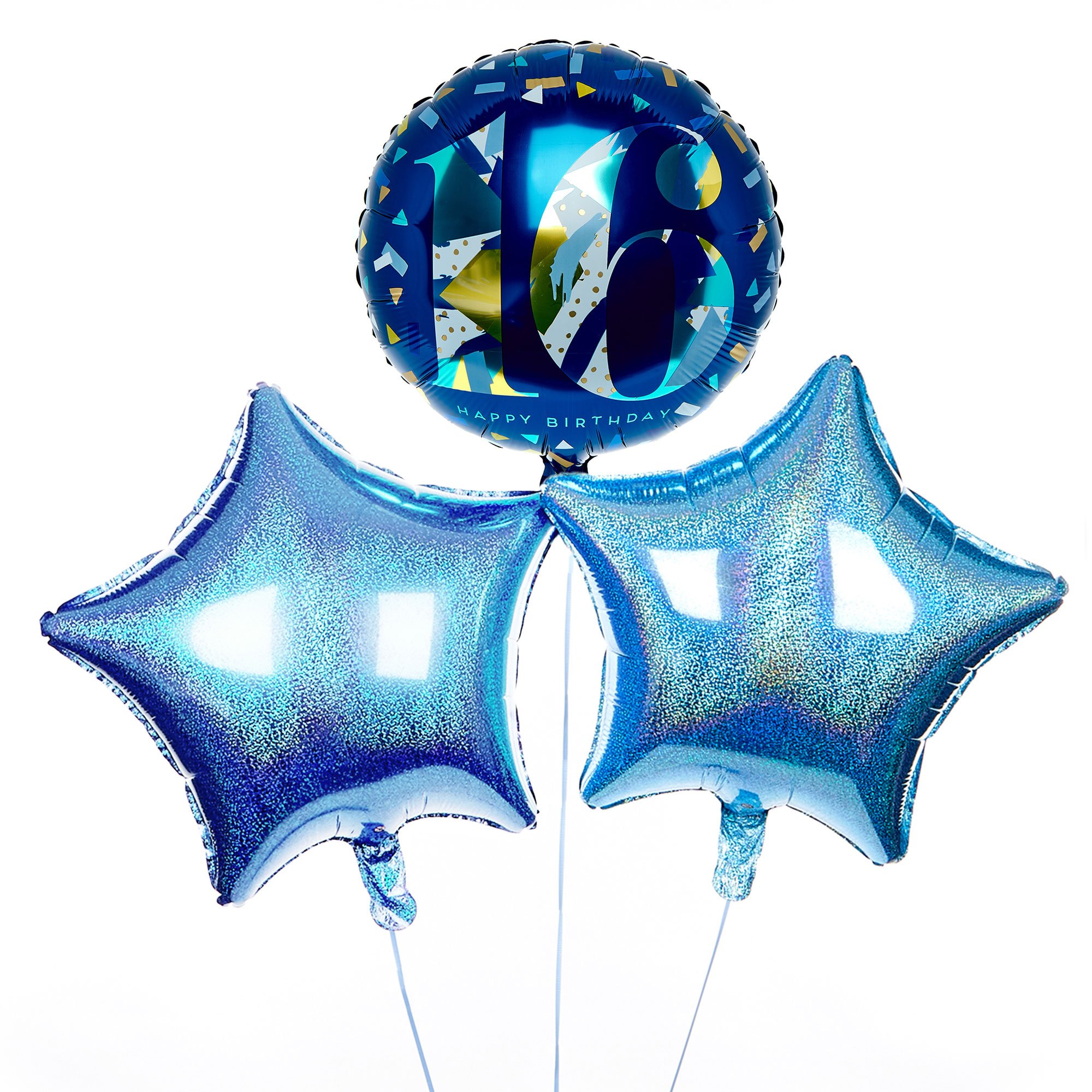 Blue & Gold 16th Birthday Balloon Bouquet - DELIVERED INFLATED!