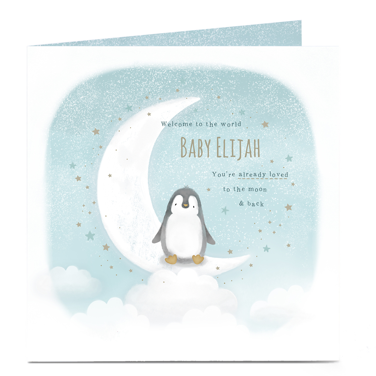 Personalised New Baby Card - Blue Penguin Baby 