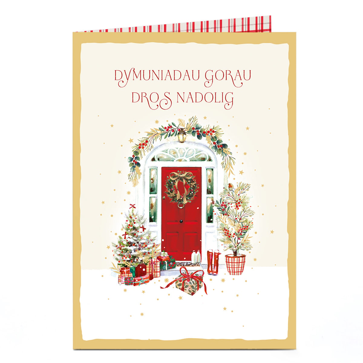 Welsh Christmas Card - Festive Red Door