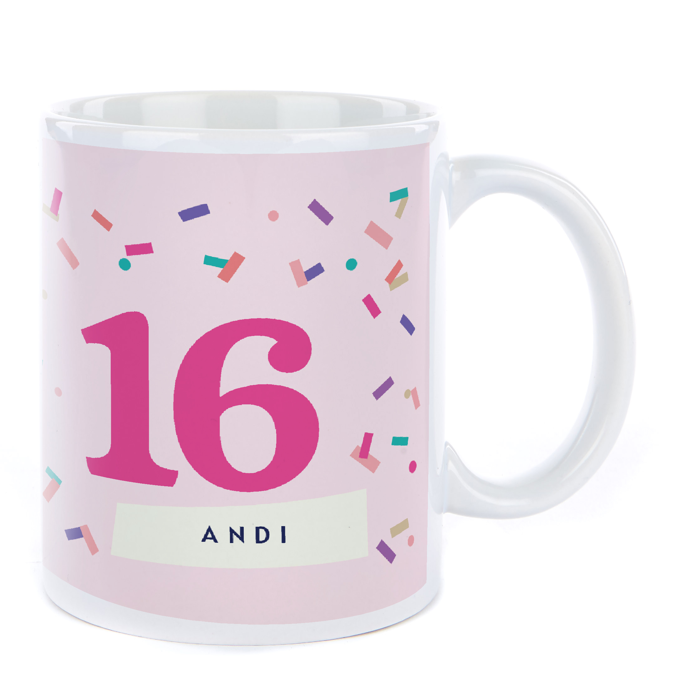 Personalised Birthday Mug - Pink Confetti, Editable Age & Recipient